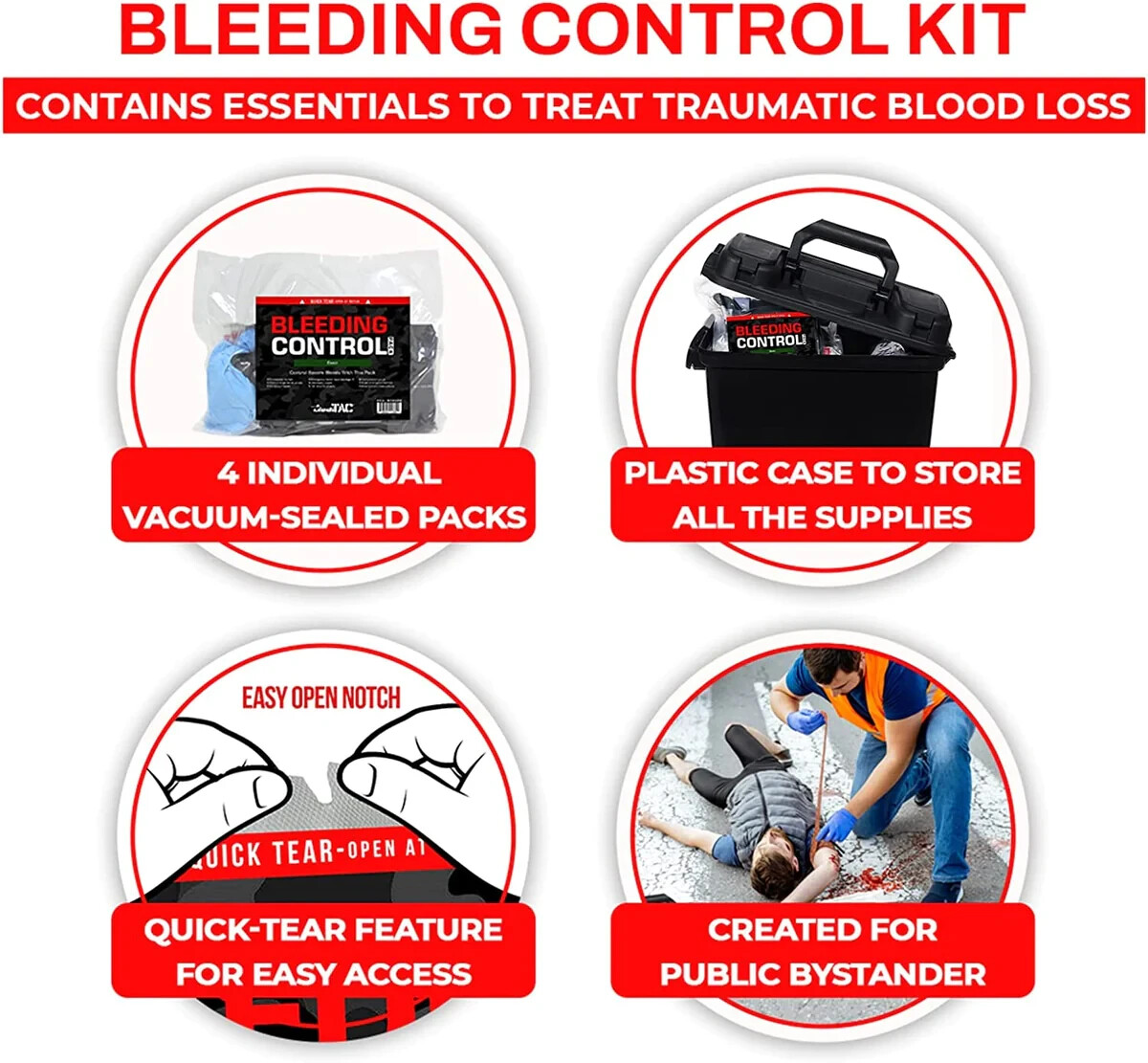 MediTac Bleeding Control First Aid Kit in Plastic Case Emergency Stocked Kit