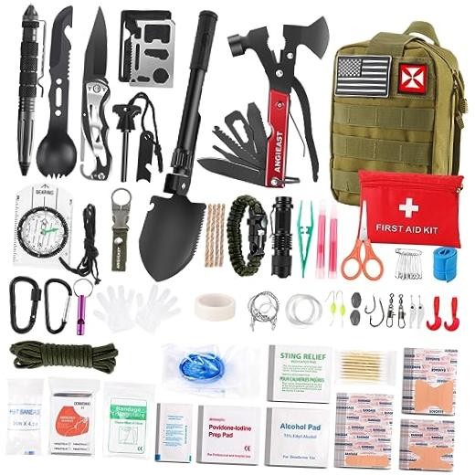 Survival Kit 256 in 1, First Aid Kit Survival Gear Tools Trauma Kit with Green