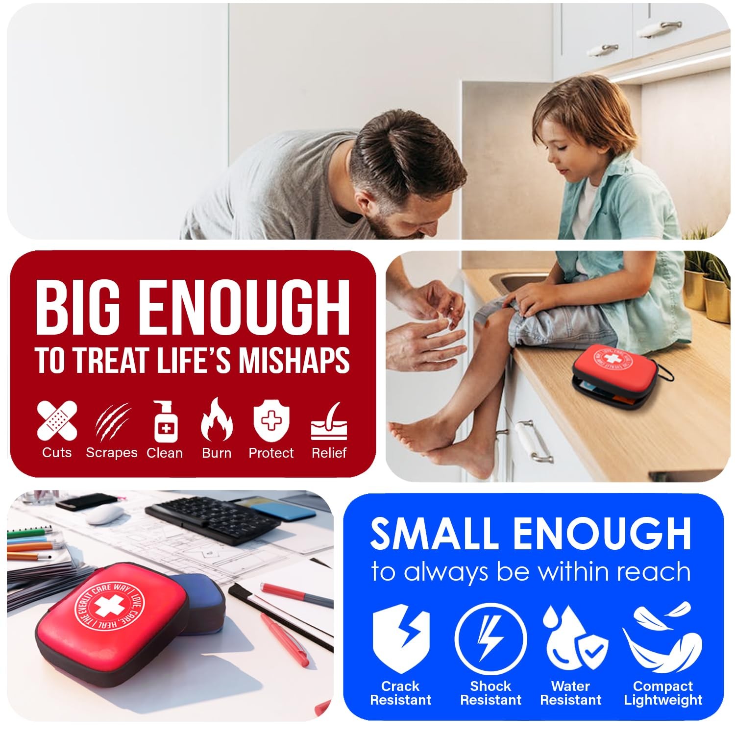 EVERLIT CARE Mini-Aid First Aid Kit | Compact & 3 Packs | 180 Pcs, Assorted