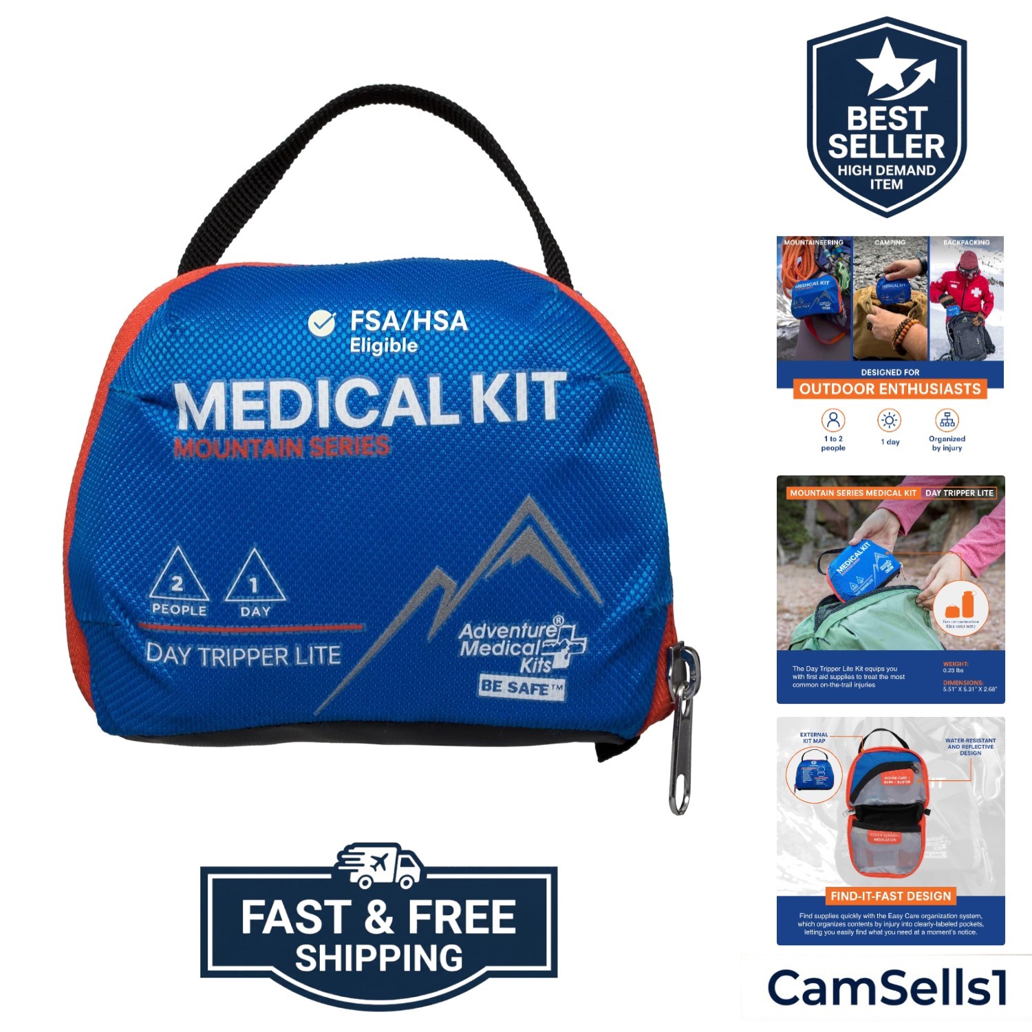 Mountain Series Medical Kit Day Tripper Lite – 59 Pieces, blue/orange, one si…