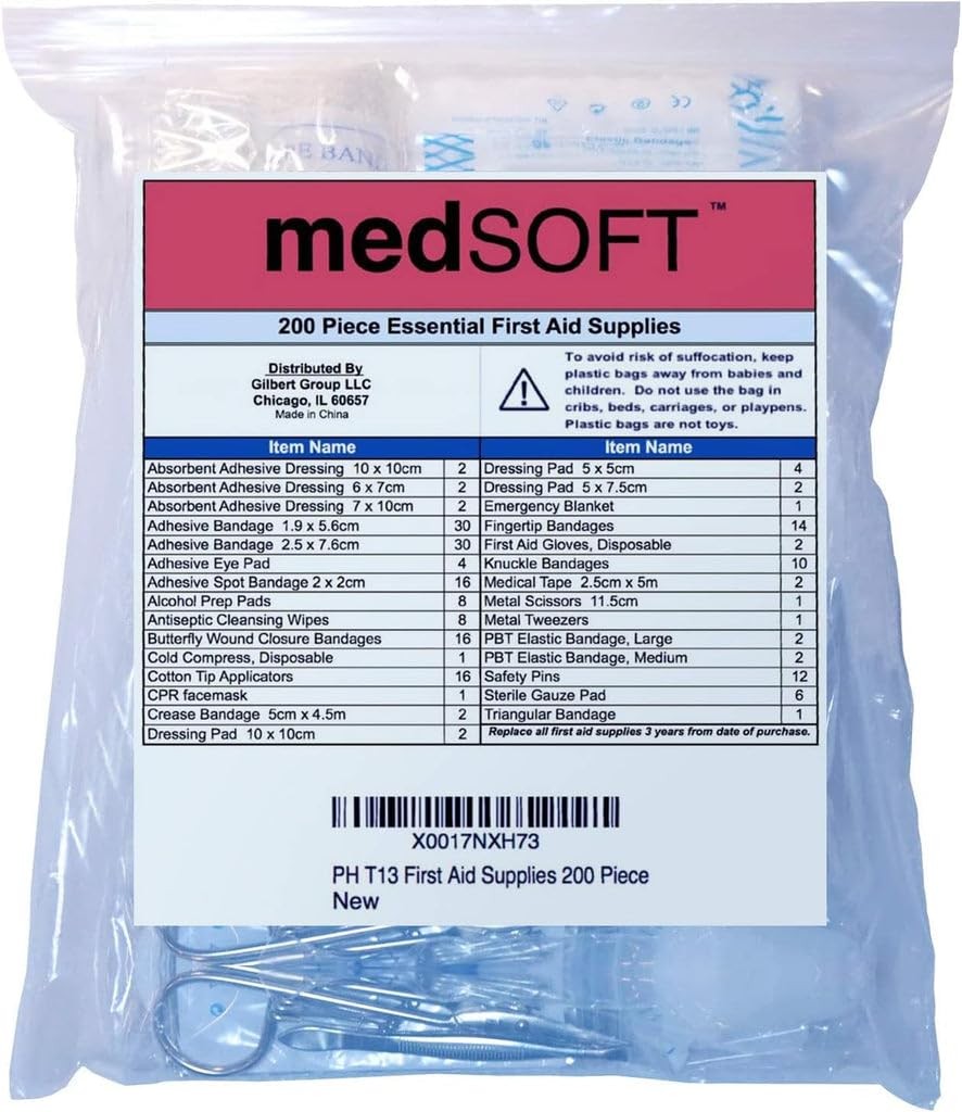 First Aid Kit Refill 200 Piece OSHA ANSI Workplace Office Emergency Supplies