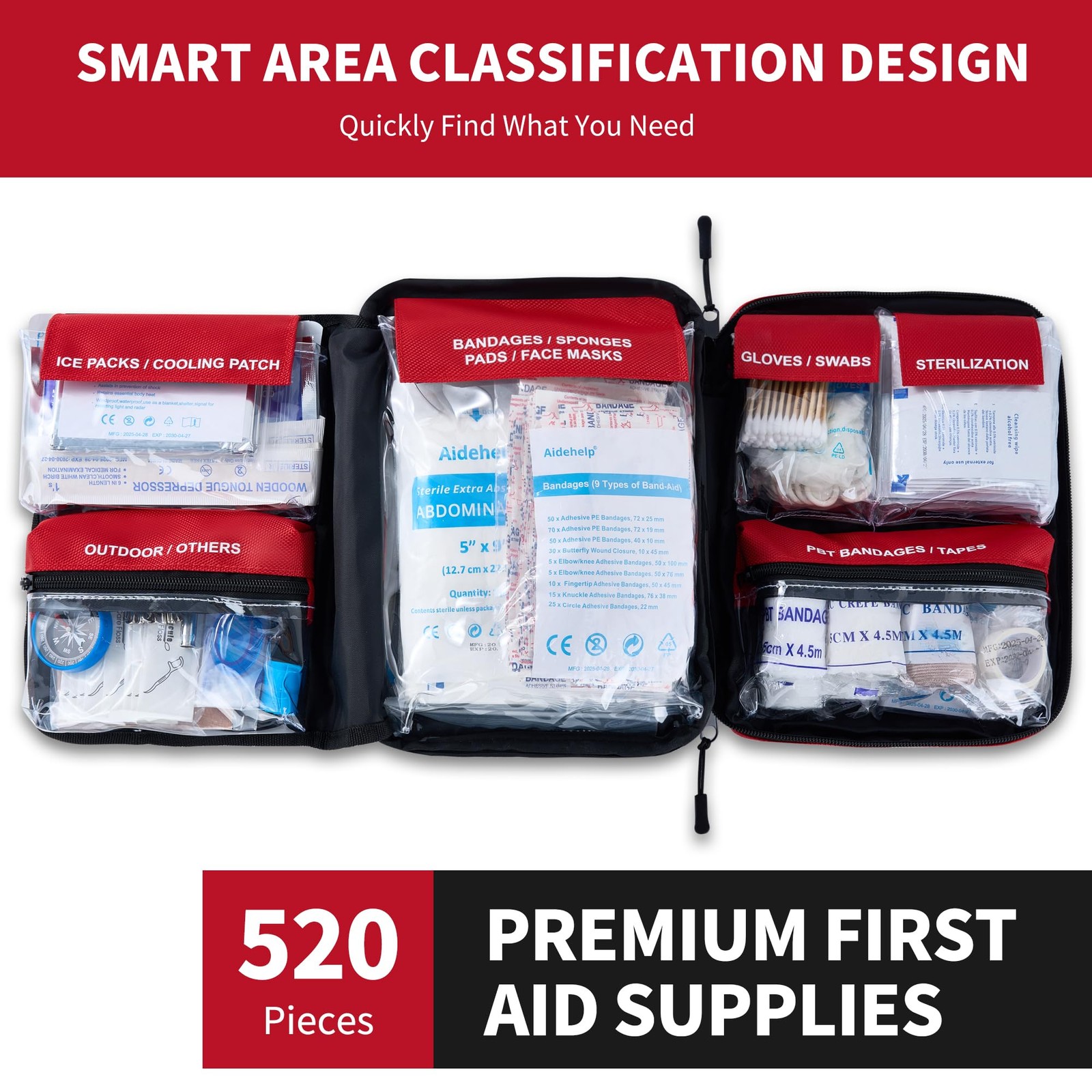 520 Pieces Premium First Aid Kit – Large Emergency Medical Kit for Survival, …