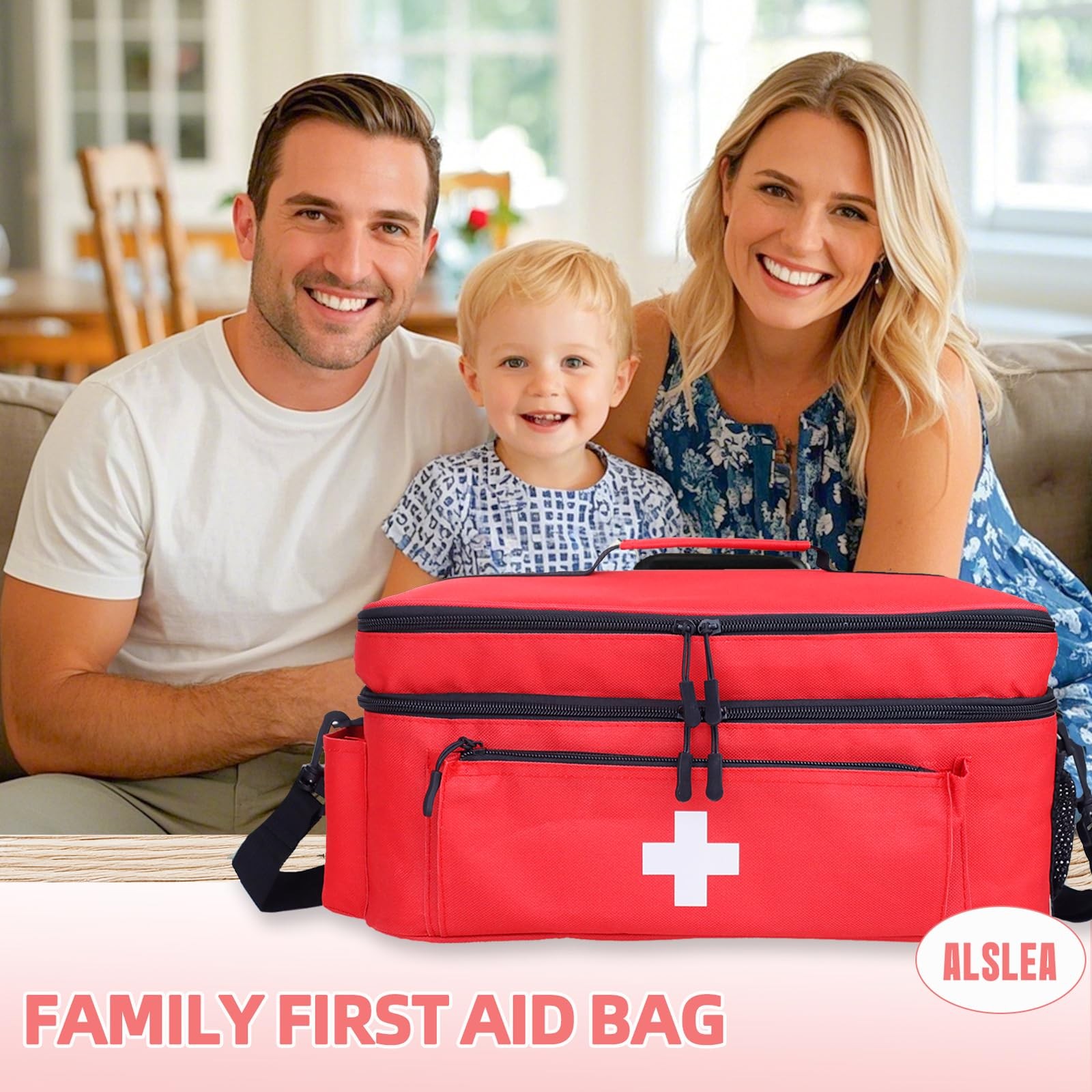 First Aid Bag Empty Large 2 Layer Medical Bag with Shoulder Strap 16”x 9½” x …