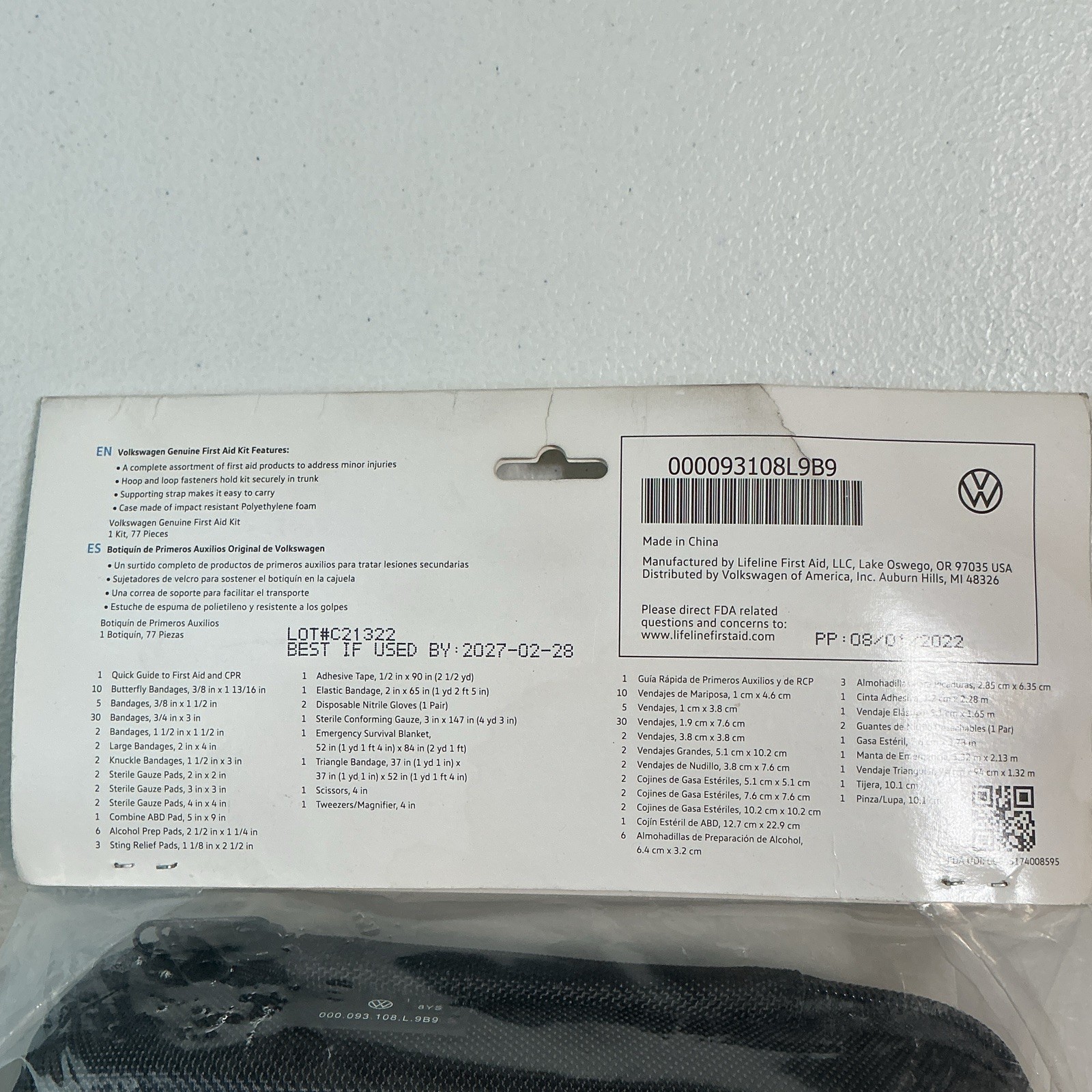 Volkswagen First Aid Kit 77-Piece Portable Black Case MPN 000093108L9B9