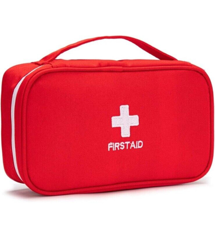 First Aid Kit, Red & White Survival Bag Travel Aid Box, Foldable Carry On, New
