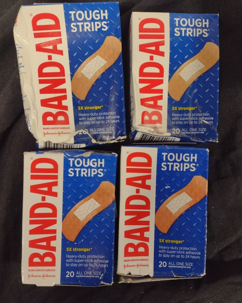 4X BAND-AID 1" x 3/4" Flexible Fabric Adhesive Tough Strip Bandages (20/BX) New