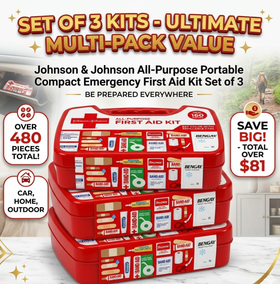 Johnson & Johnson All-Purpose Portable Compact Emergency First Aid Kit Set of 3