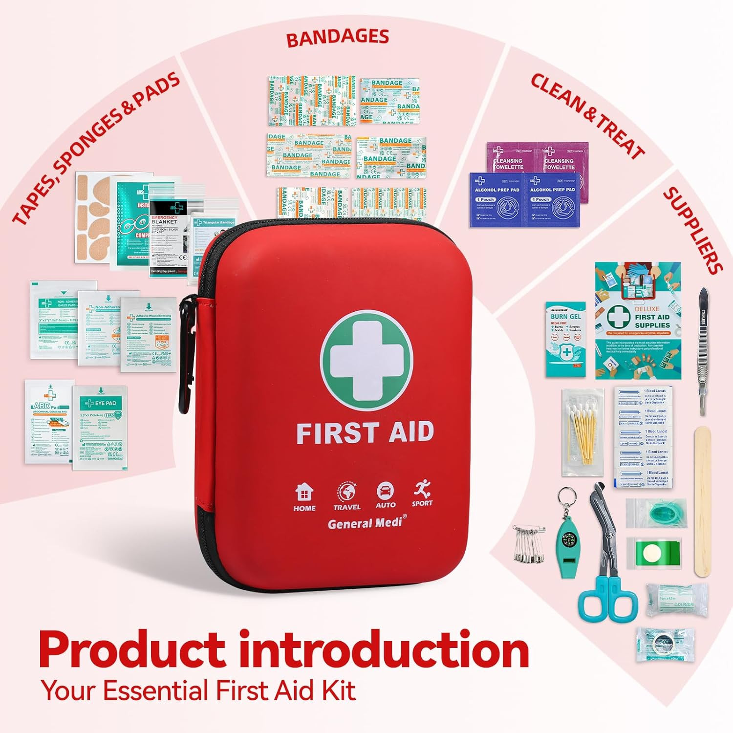 First Aid Kit – 170 Pieces Hard Case and Lightweight – Great for Travel
