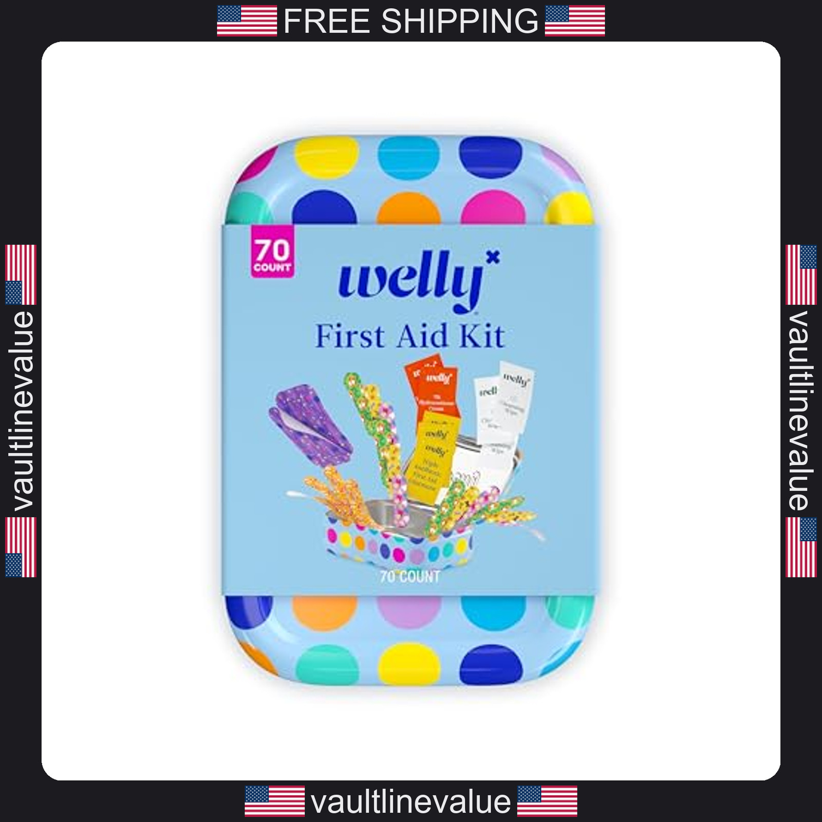 Welly first aid kit 70 count with waterproof fabric single-use ointments wipes