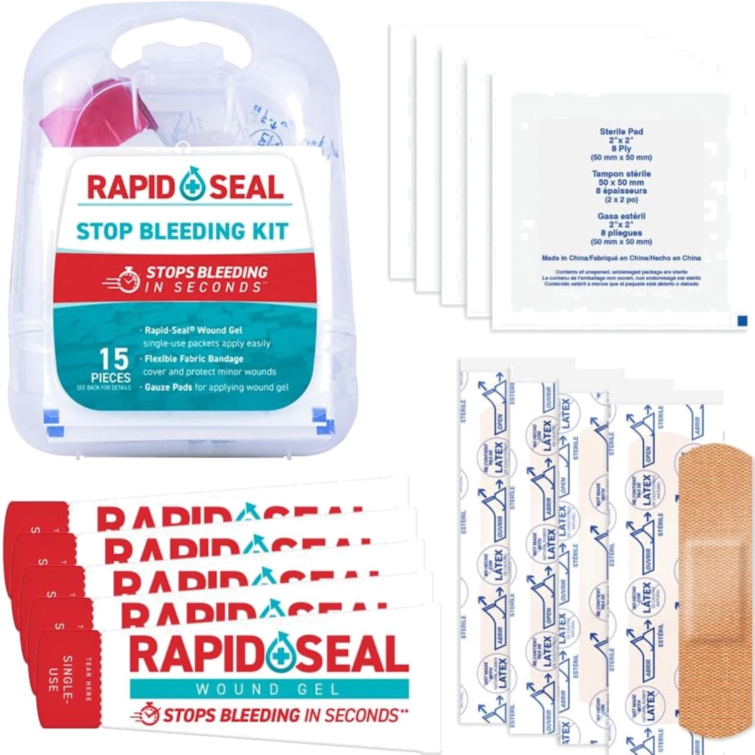 Rapid Seal 15pc Hemostatic First Aid Wound Care Kit | Stops Bleeding in Secon…