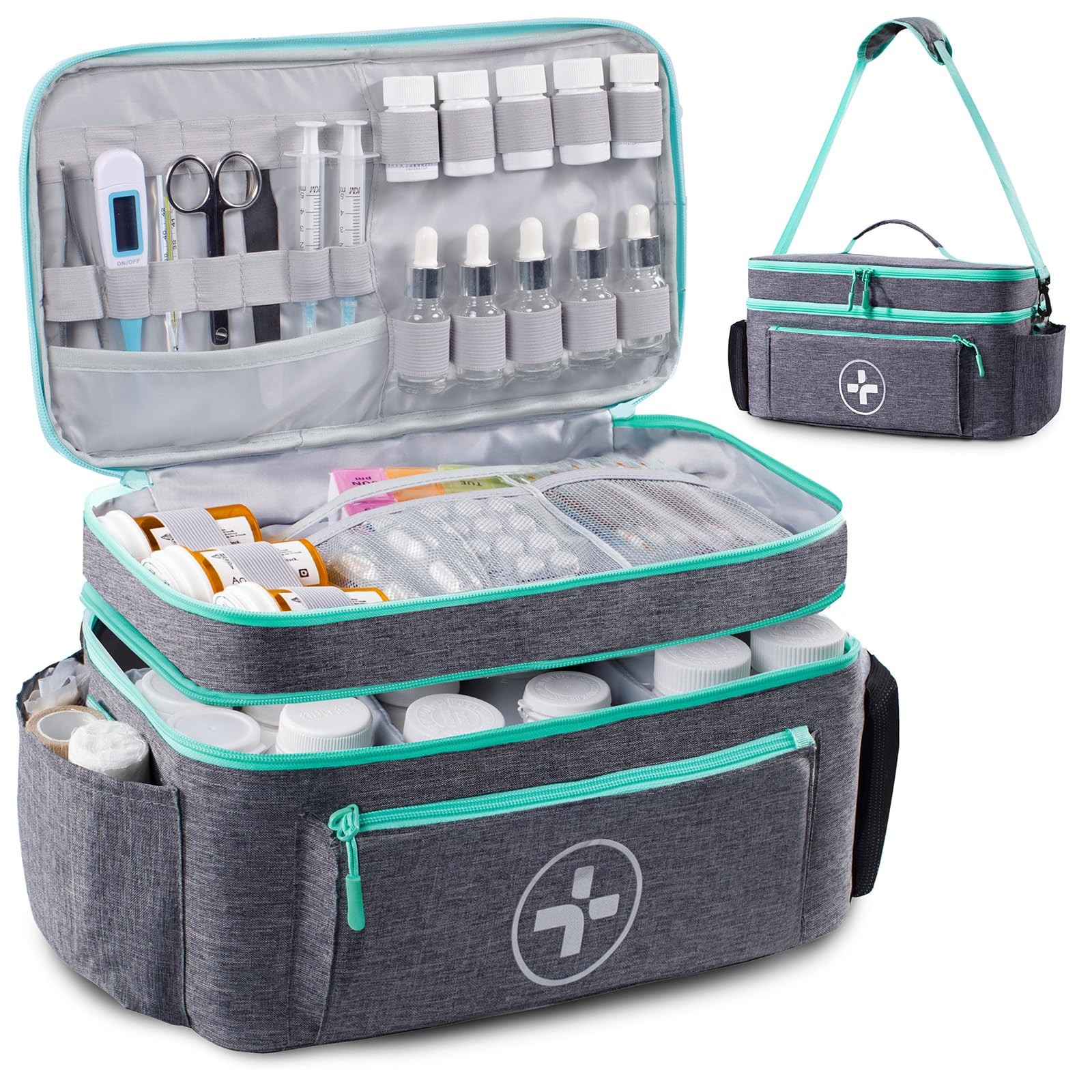 BAGSFY Travel Medicine Bag Organizer, Medical Double-Layer(Style A), Grey