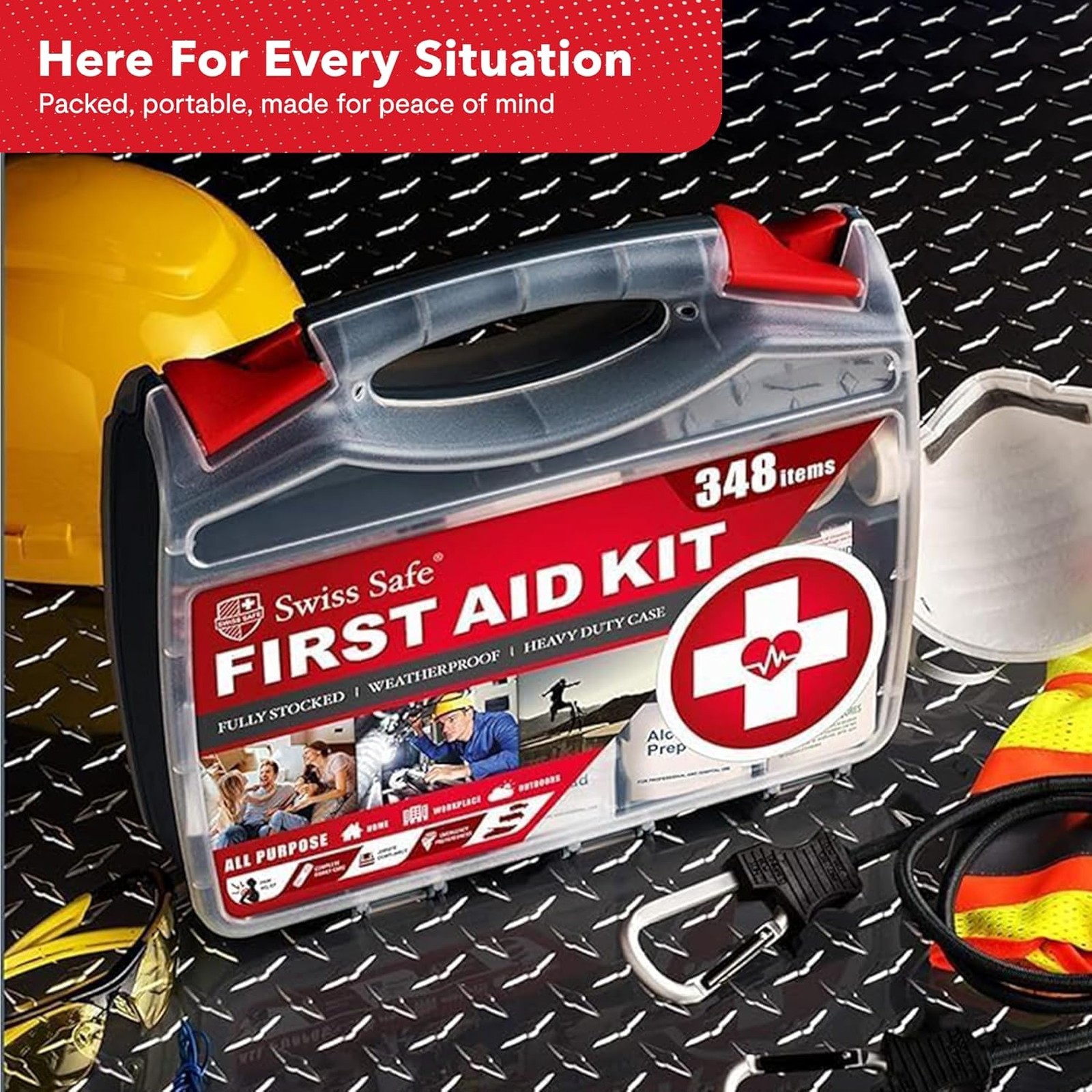 First Aid Kit for Car Travel Home Business 348 Pcs Large Hardcase FAK with Mini