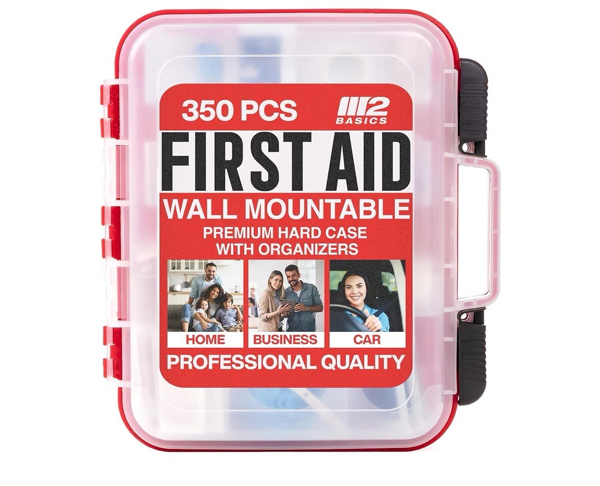 M2 Basics 350pc First Aid Kit Wall Mount Hard Case Home Car Emergency