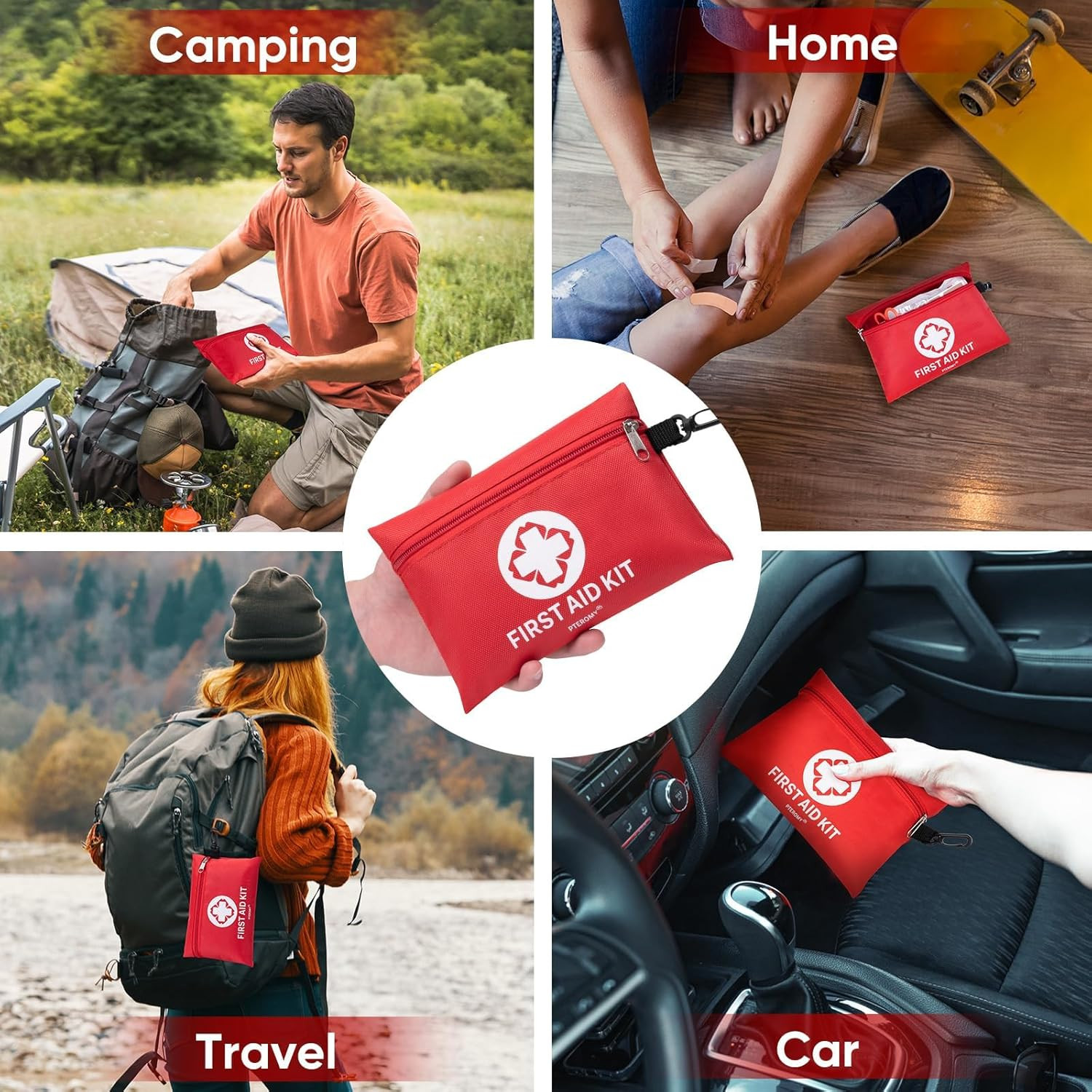 PTEROMY 150 Piece Mini First Aid Kit, Portable Small Emergency Kits Compact 1St