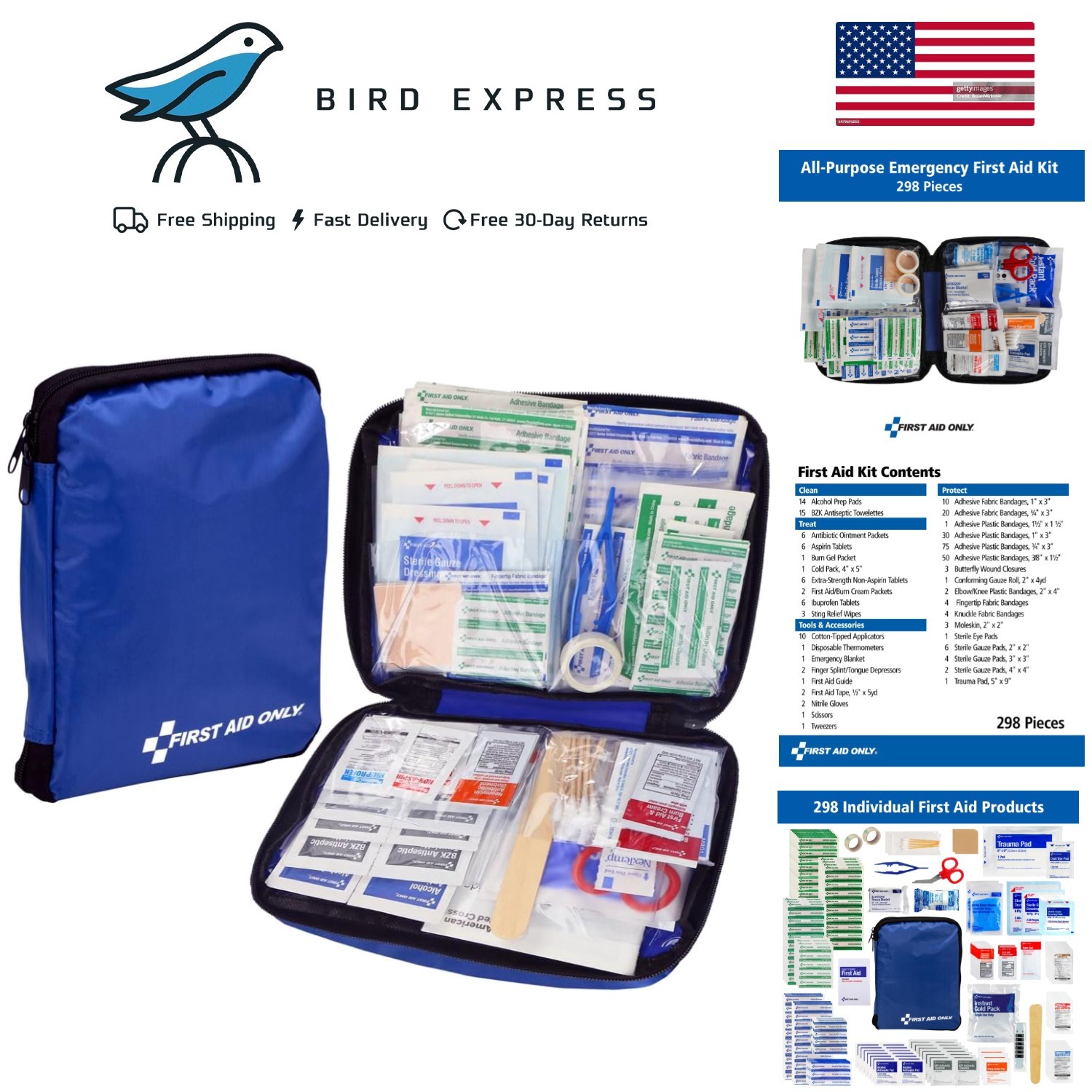 Comprehensive 299-Piece First Aid Kit for Home, Office, and Outdoor Safety