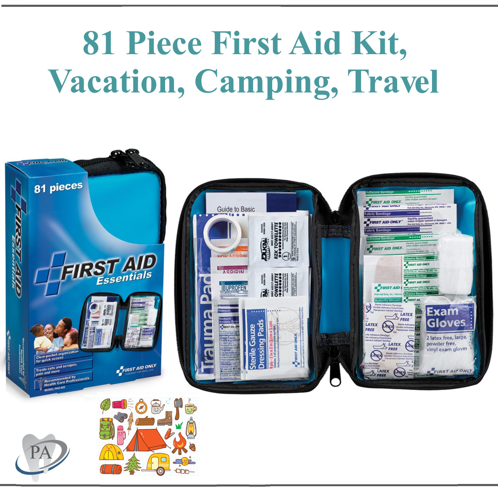 81 pieces First Aid Kit Emergency Bag For Travel Vacation Outdoor Activities