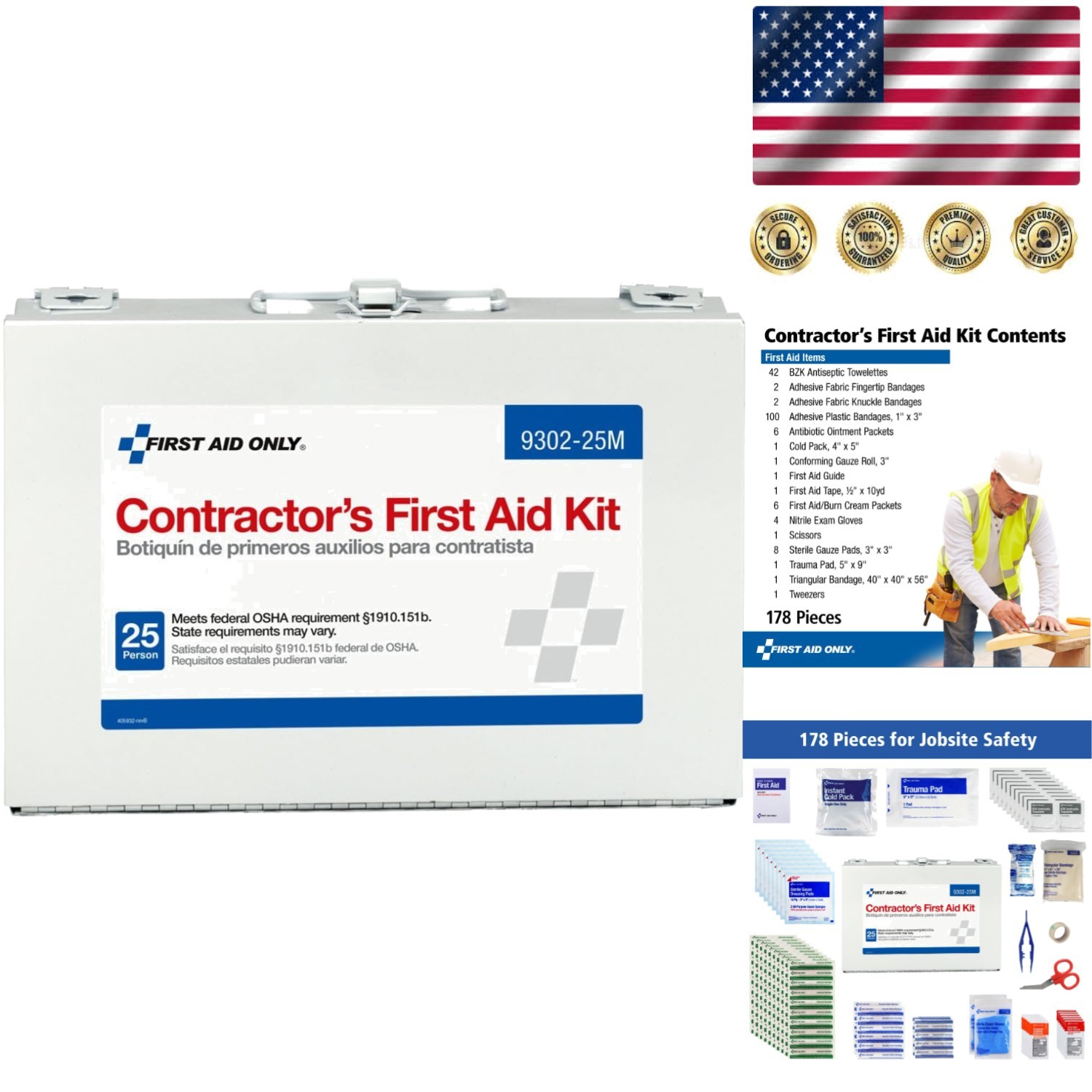 Comprehensive 178-Piece First Aid Kit for 25 – Ideal for Worksites and Vehicles