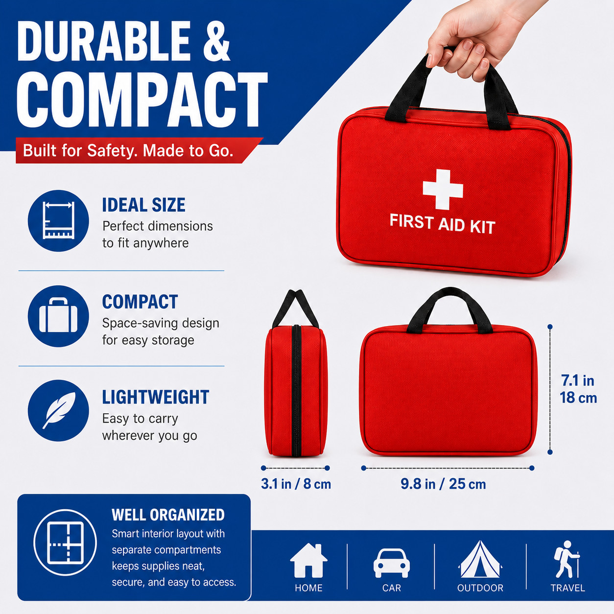 First Aid Kit Home Office Car Camping Hiking – 160 Piece