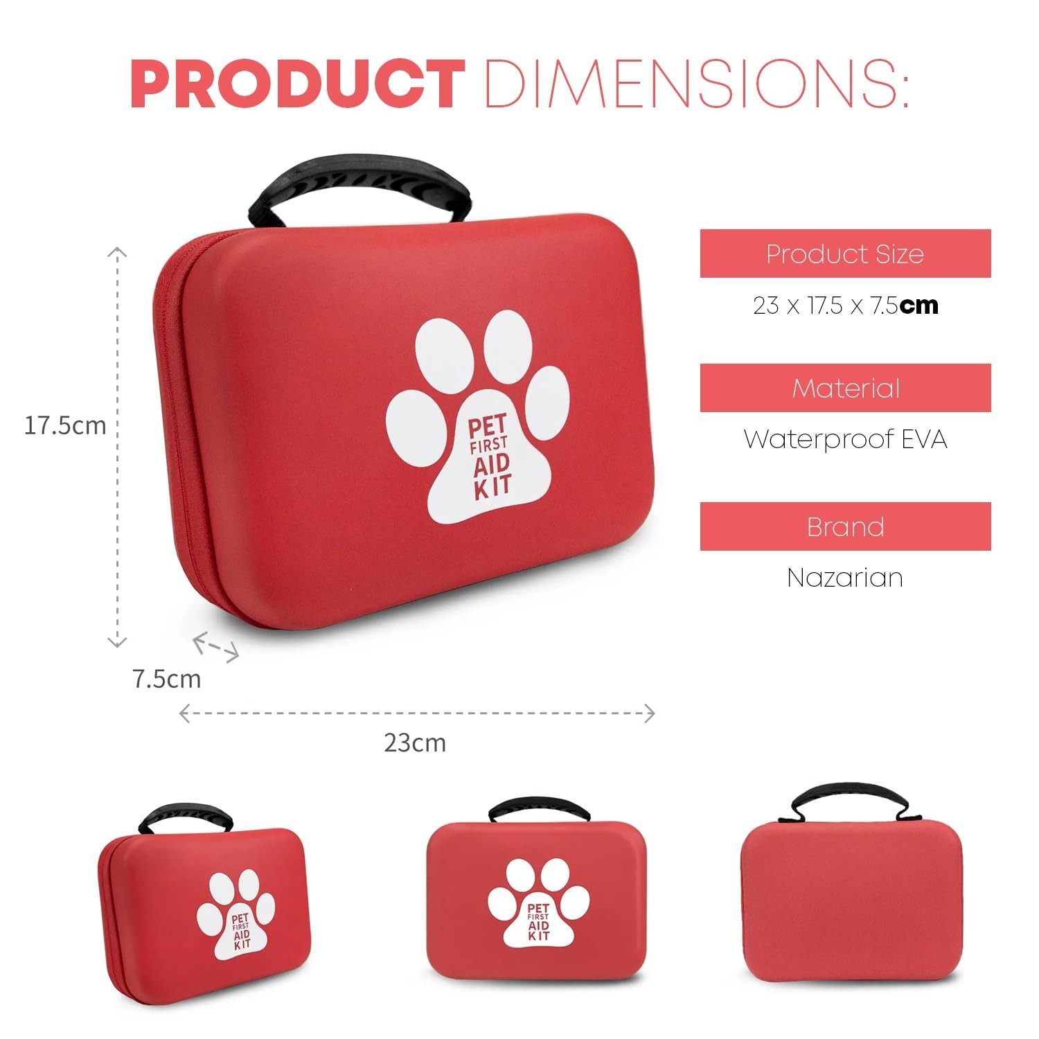 Nazarian Pet First Aid Kit – Portable Waterproof EVA Case for Dogs & Cats Travel