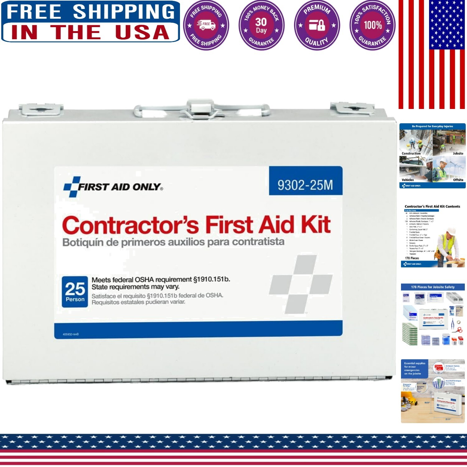 All-in-One Contractor First Aid Kit – 178 Essential Pieces for 25 Individuals