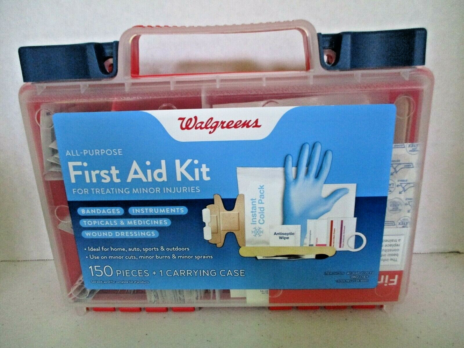 NWT WALGREENS ALL PURPOSE FIRST AID KIT 150 PC KIT IN HARD PLASTIC CARRY CASE