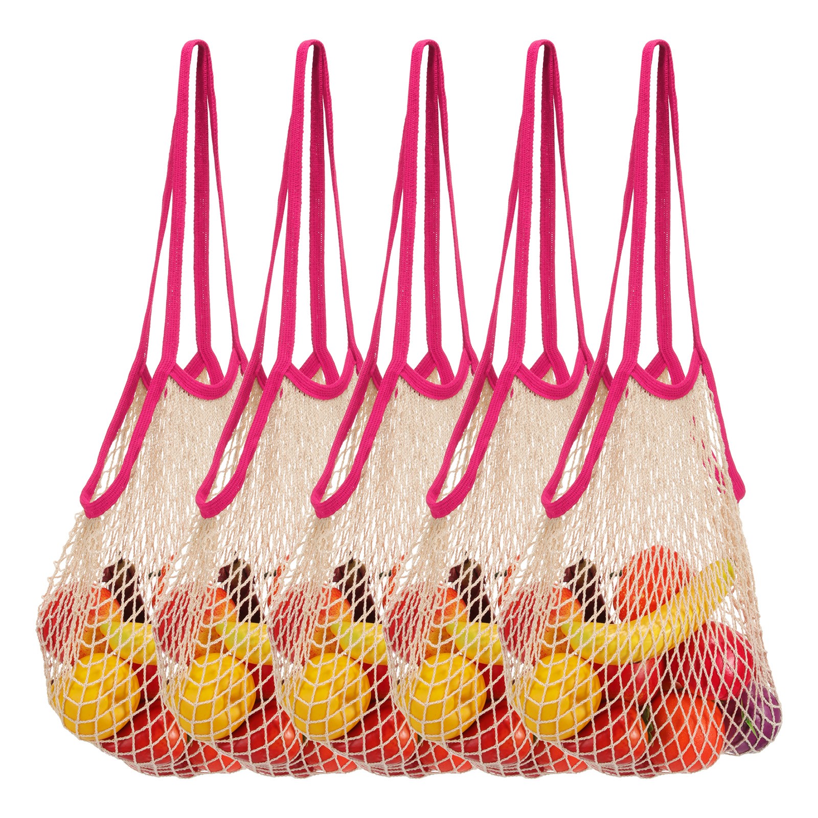 Reusable Mesh Produce Storage Bags Washable Portable Bag (Set of 5Pcs,Rose Red)