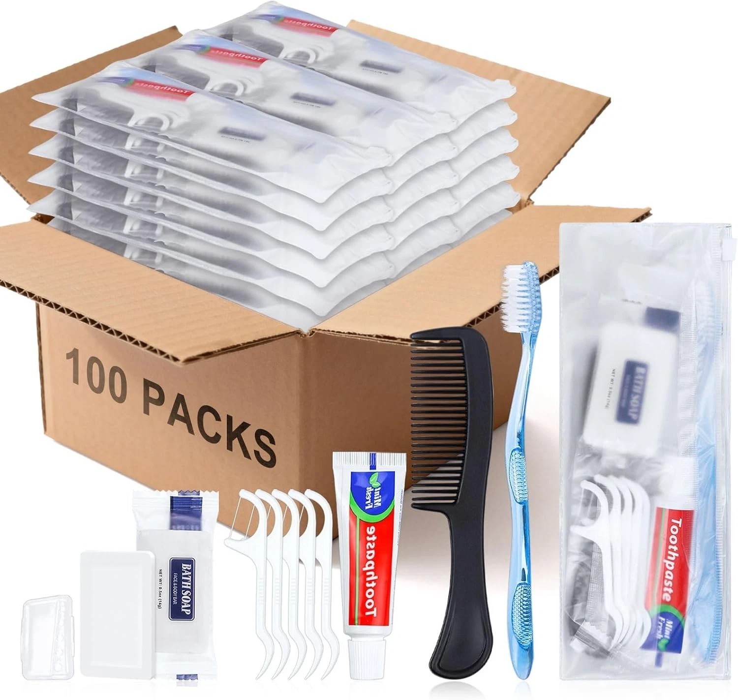 100 Sets 7-IN-1 Personal Hygiene Kit for Travel, Charity & Homeless Support