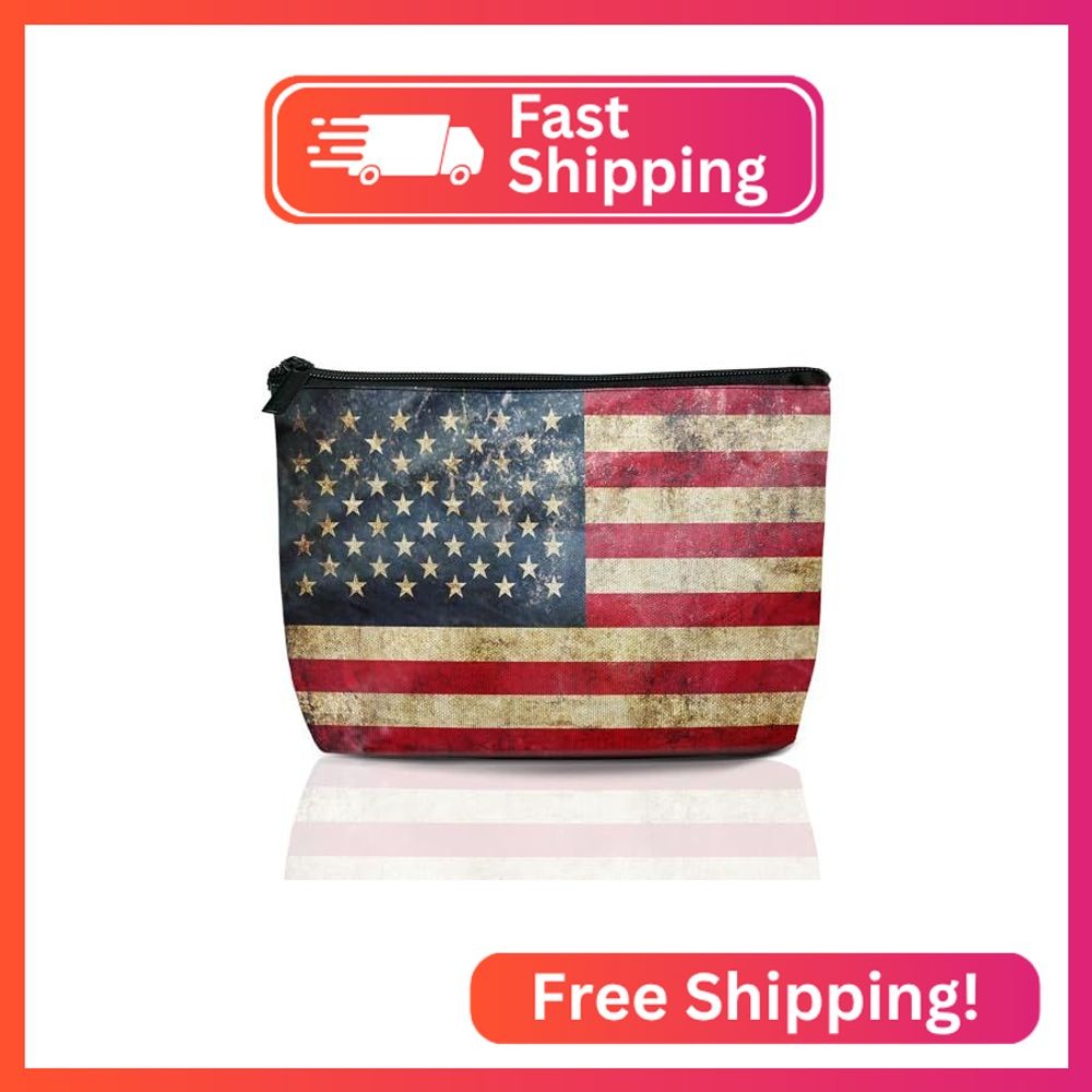 Retro American Flag Cosmetic Bags for Women,USA Flags Small Makeup Bag for Purse