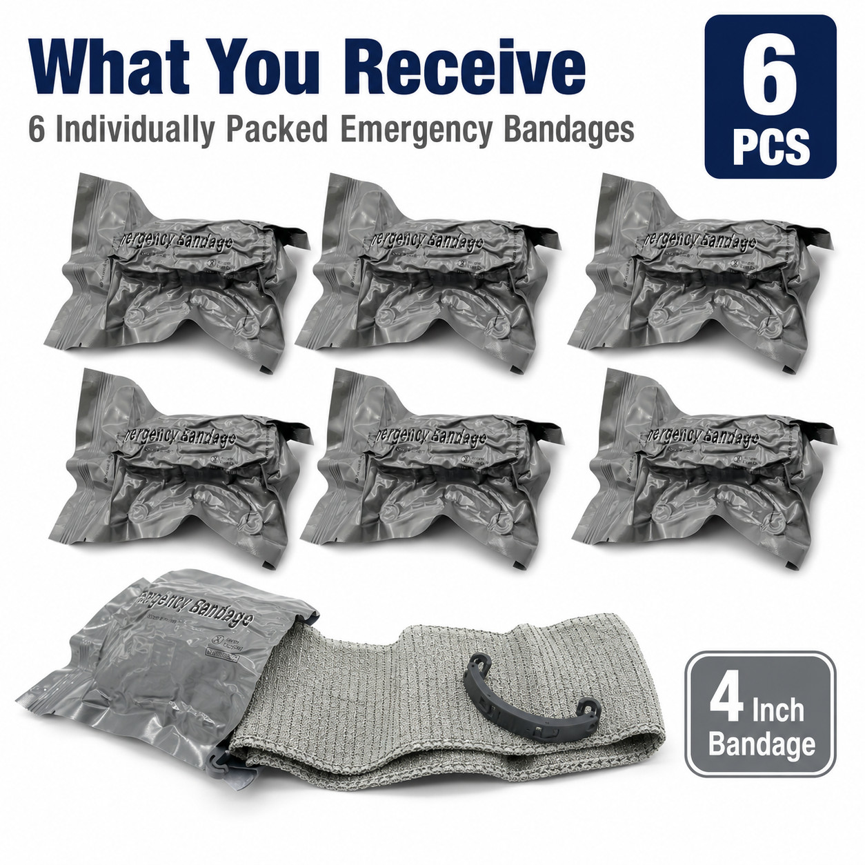 6 PACK 4" Trauma Bandage Emergency Israeli Style Battle Wound Dressing First Aid