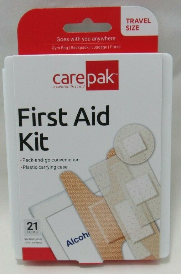 carepak First Aid Kit 21 items Pack-and-Go Convenience Plastic Carrying Case