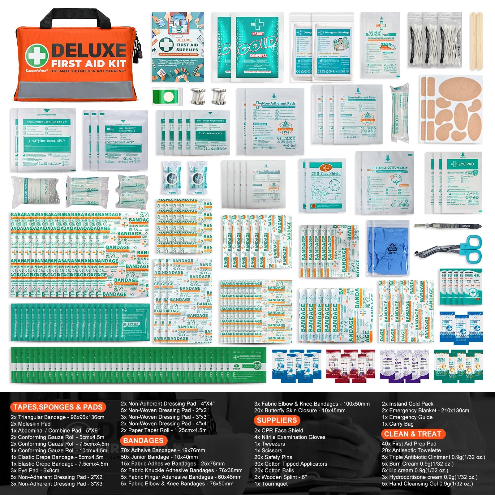 380 Pieces Deluxe First Aid Kit Compact Trauma Medical Kits with Assorted Ban…