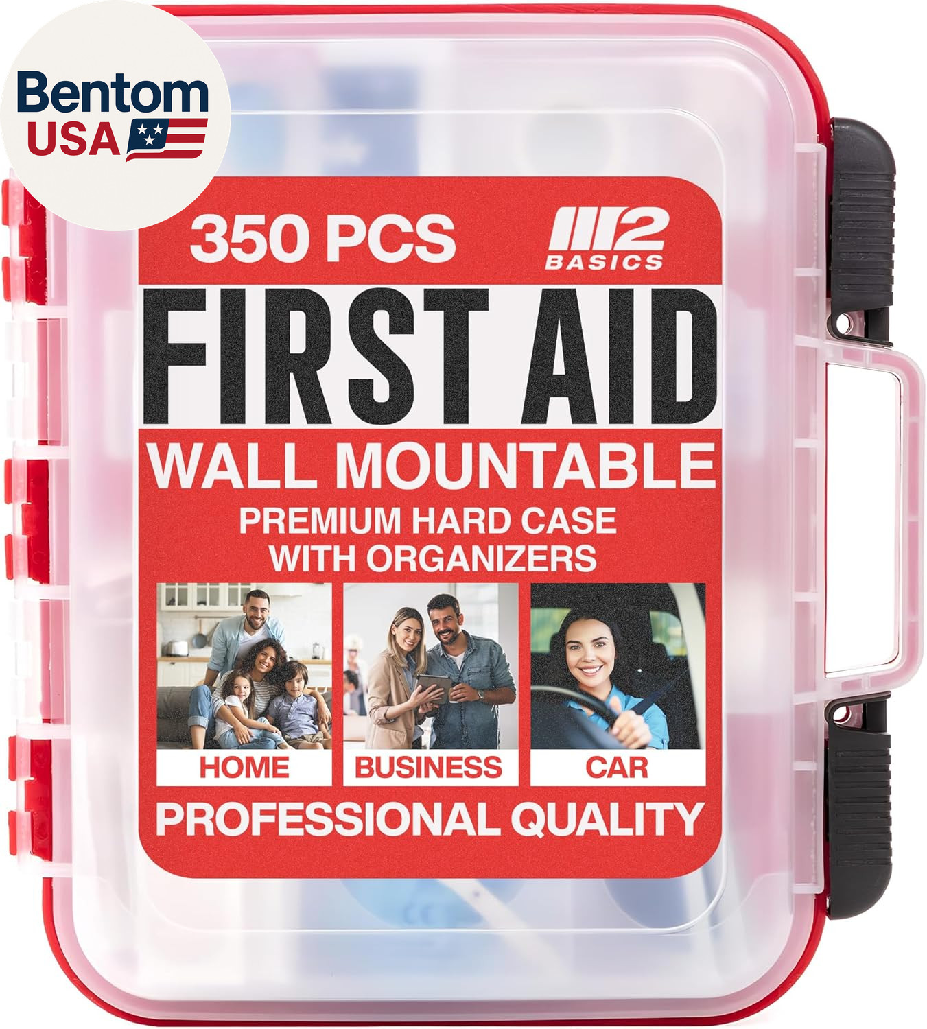 350 Piece First Aid Kit, Wall Mount Hard Case with Dual Layer Compartments for W
