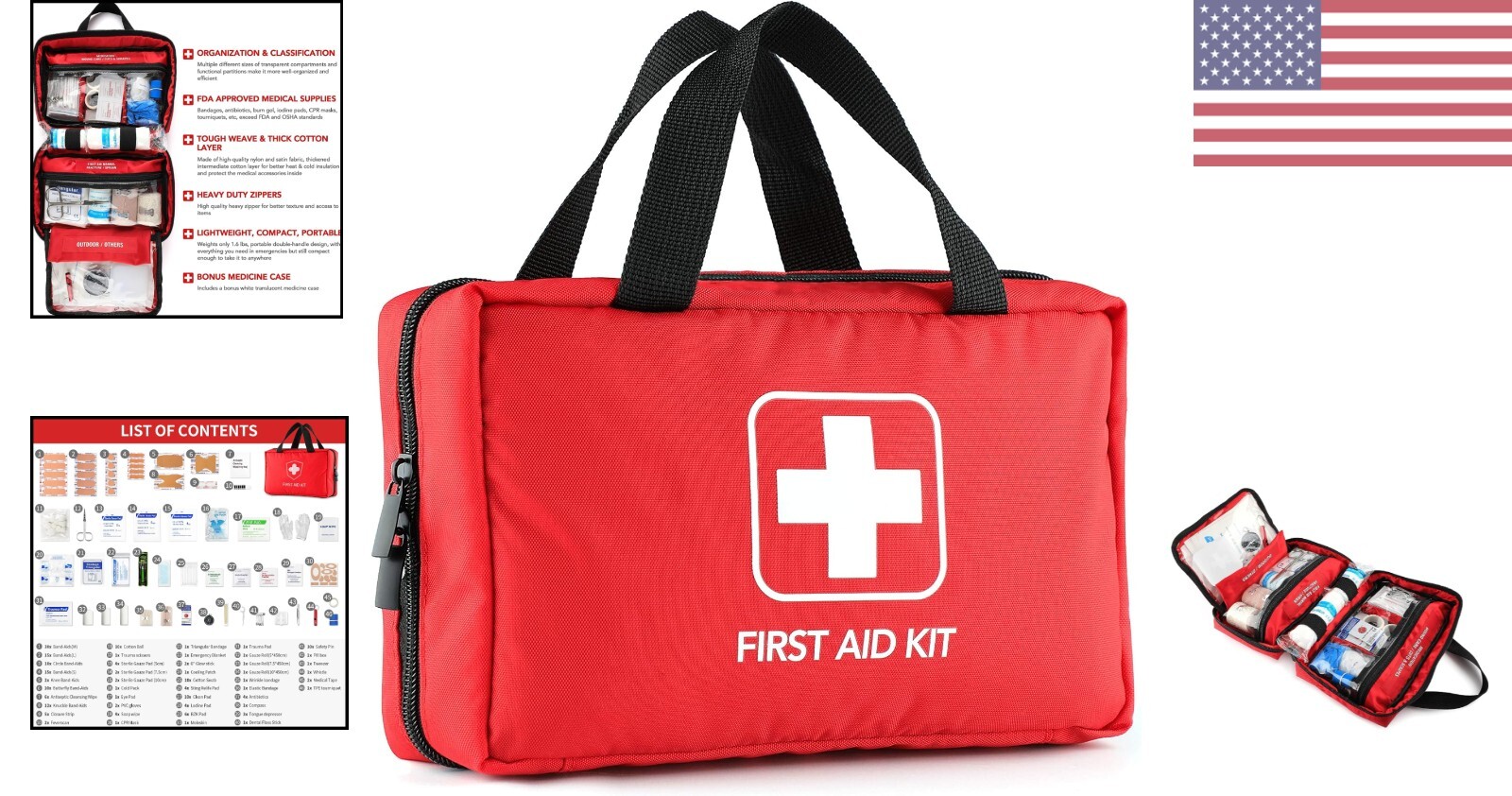 Portable First Aid Kit – 220 Piece – Great for Camping, Hiking, Boating, Travel