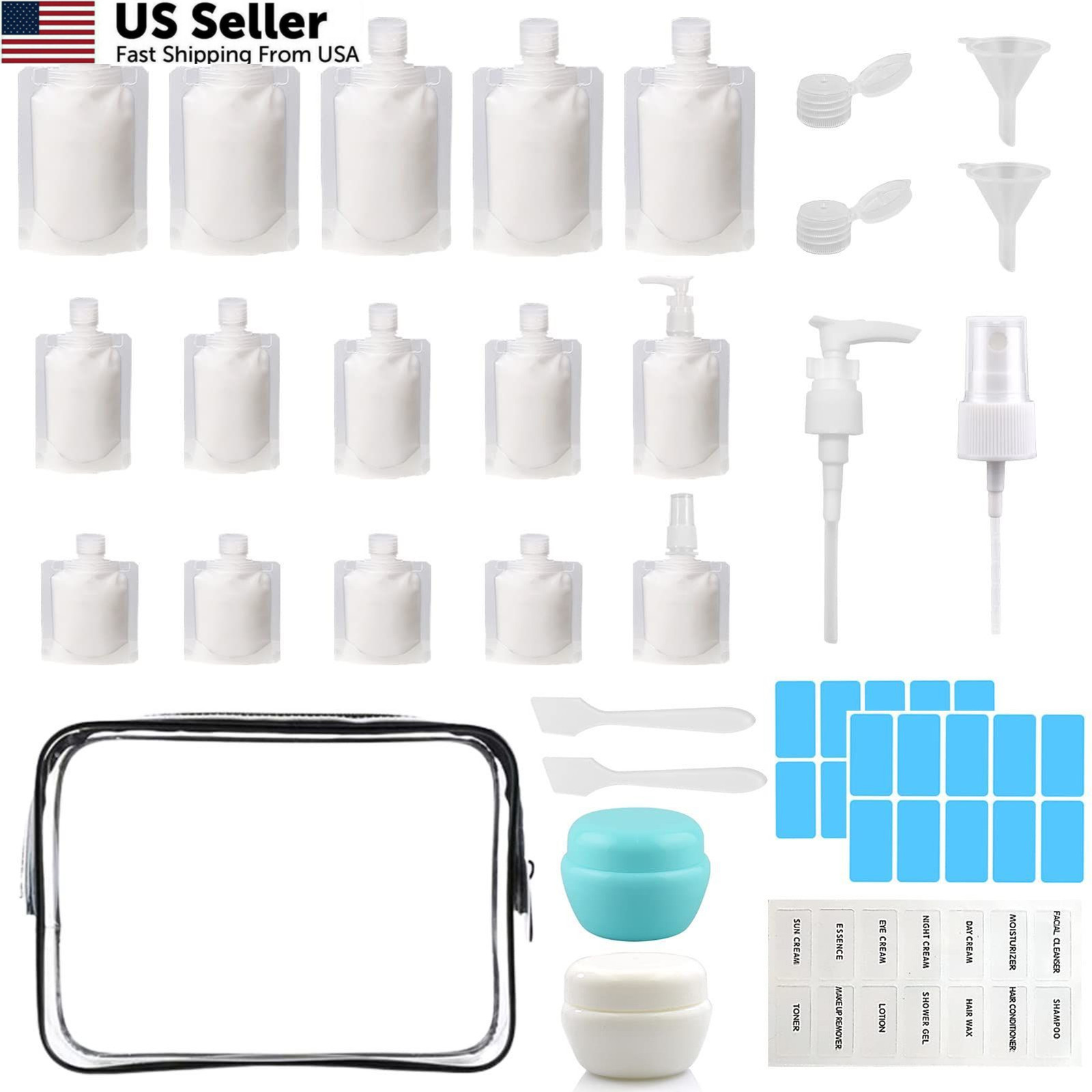 29 PCS Travel Size Refillable Empty Squeeze Pouch TSA Approved 29Pcs, Clear