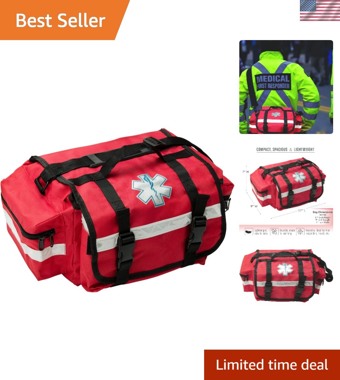 Professional Red Trauma Bag – Compact 1071 Cubic Inches for Emergency Supplies