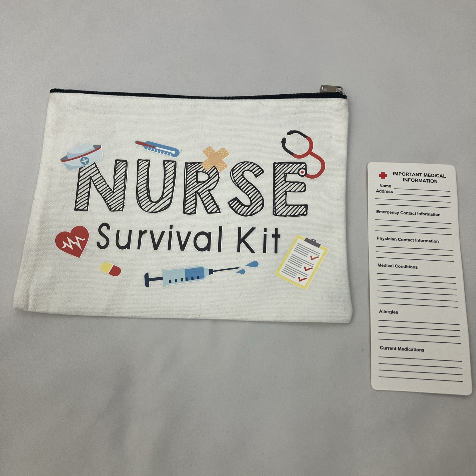 NURSE Survival Kit 6"x9". Zip up Canvas Cloth Carrier Holder Makeup Travel Bag