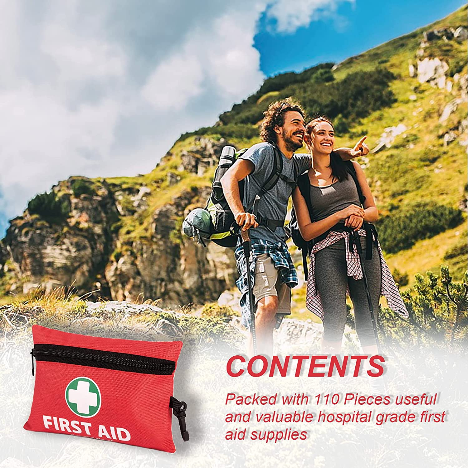 Mini First Aid Kit, 110 Piece Small First Aid Kit – Includes Emergency Foil Blan