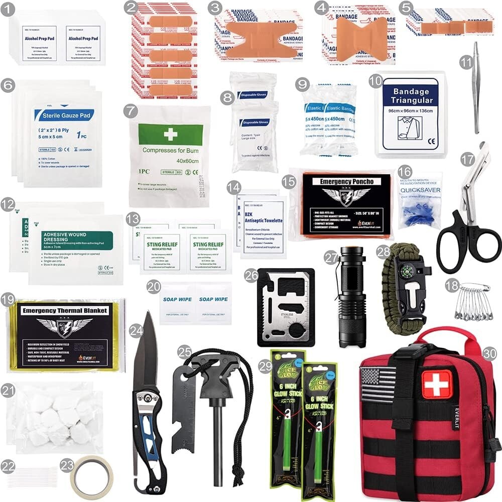 250x Emergency Survival Kit First Aid Trauma Bag for Camping Boat Hunting Hiking
