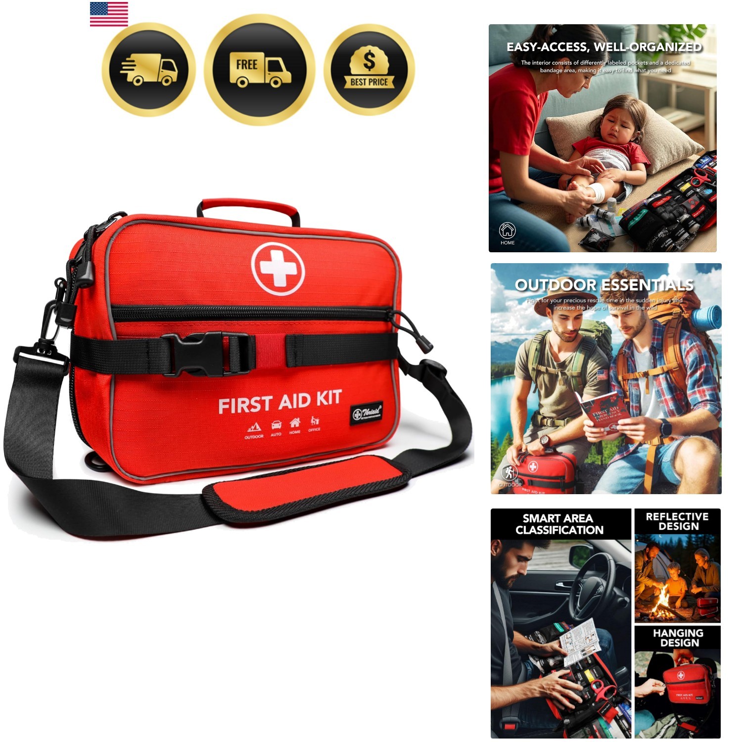 430 Piece First Aid Kit, Well-Organized Waterproof Compact Trauma Medical Ki…
