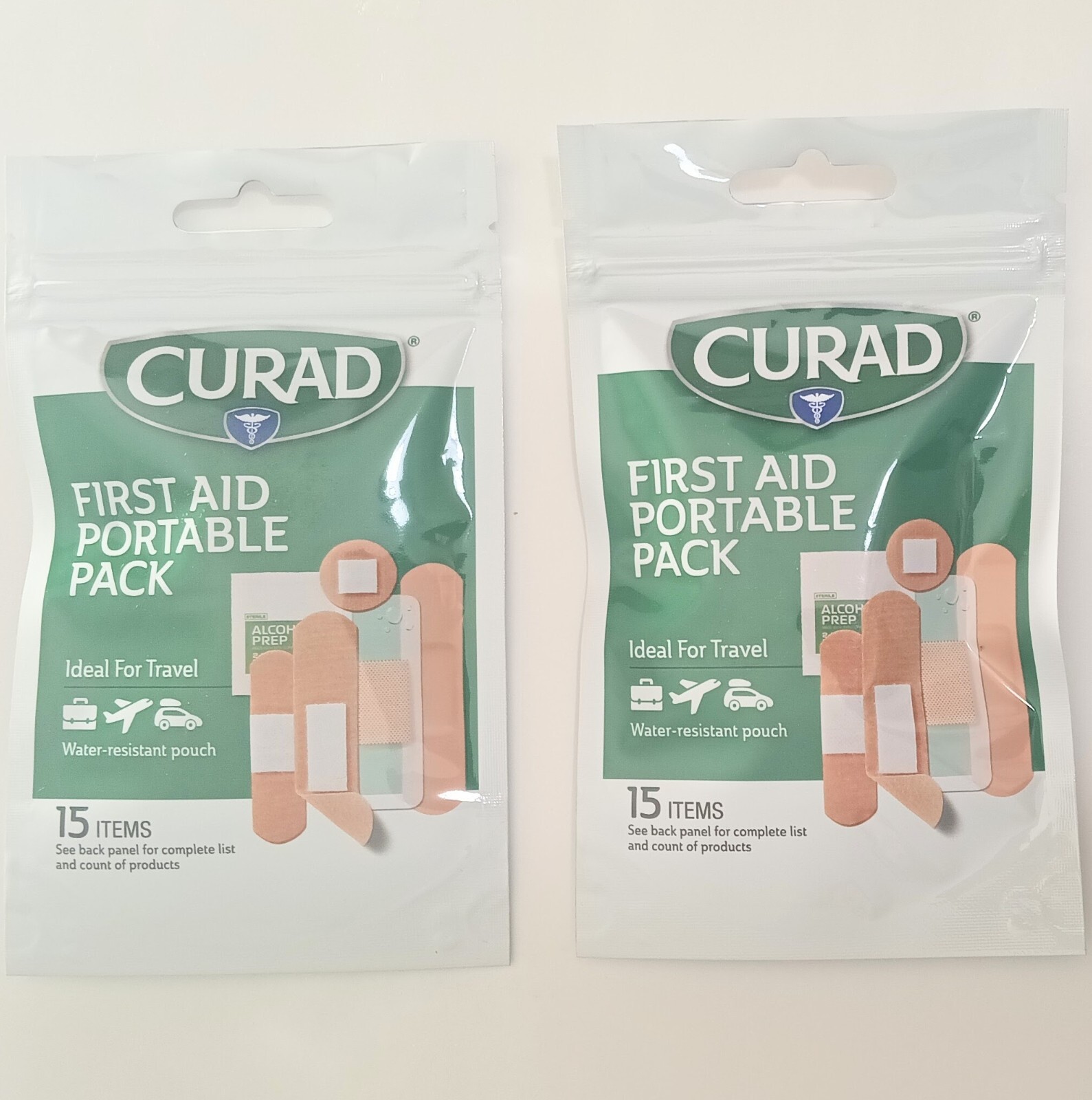 Curad First Aid Portable Pack Ideal For Travel Water Resistant Pouches 2 packs