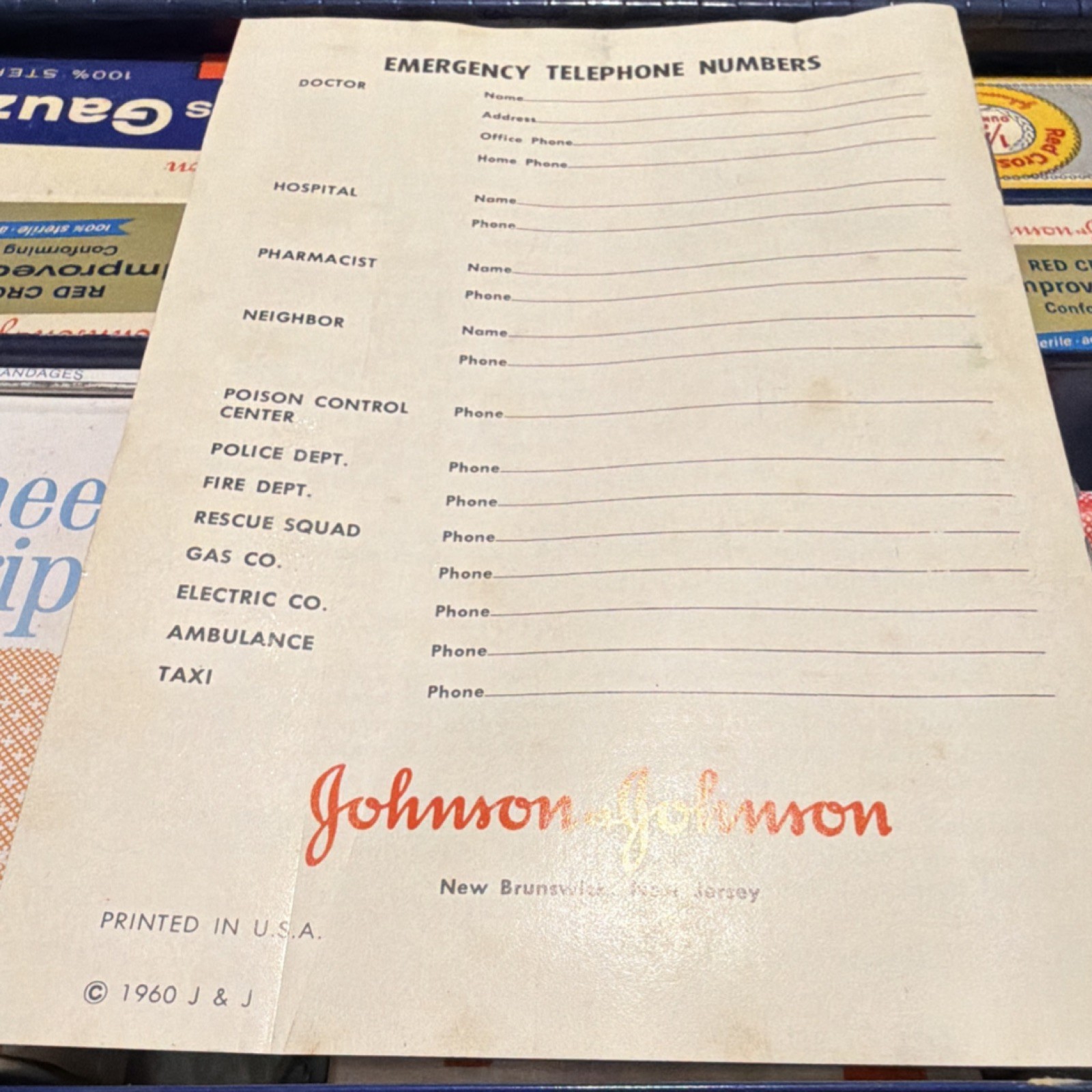 Vintage 1960’s Johnson & Johnson museum quality First Aid Emergency Kit complete