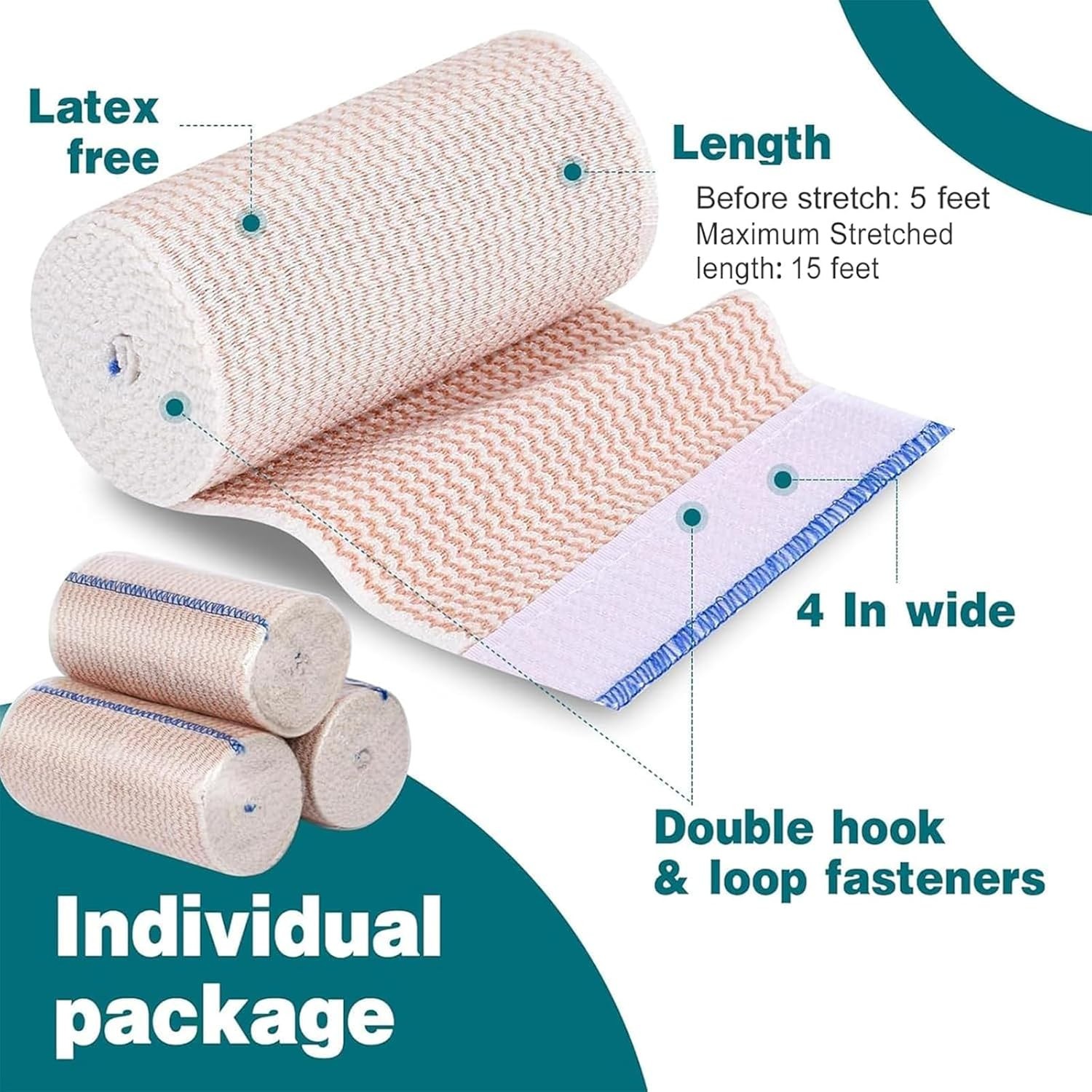 AZEN 6 Pack Elastic Bandage Wrap 4 Inch Compression Wrap Latex Free (A-6p)