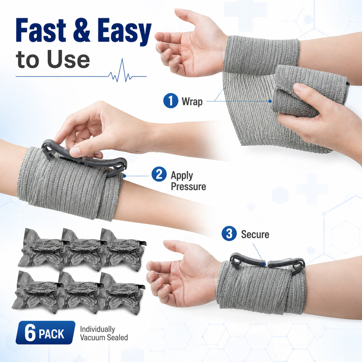 6 PACK 4" Trauma Bandage Emergency Israeli Style Battle Wound Dressing First Aid