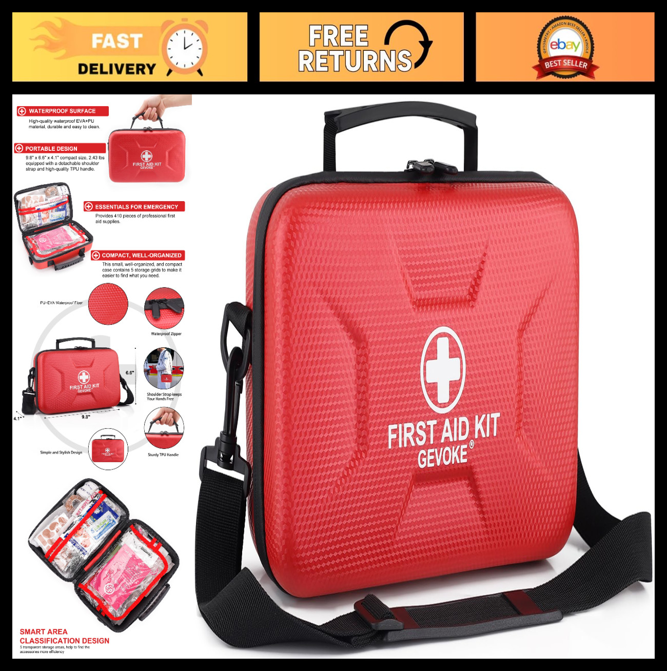 410-Piece Waterproof First Aid Kit for Home, Car, Travel, Camping & Emergencies