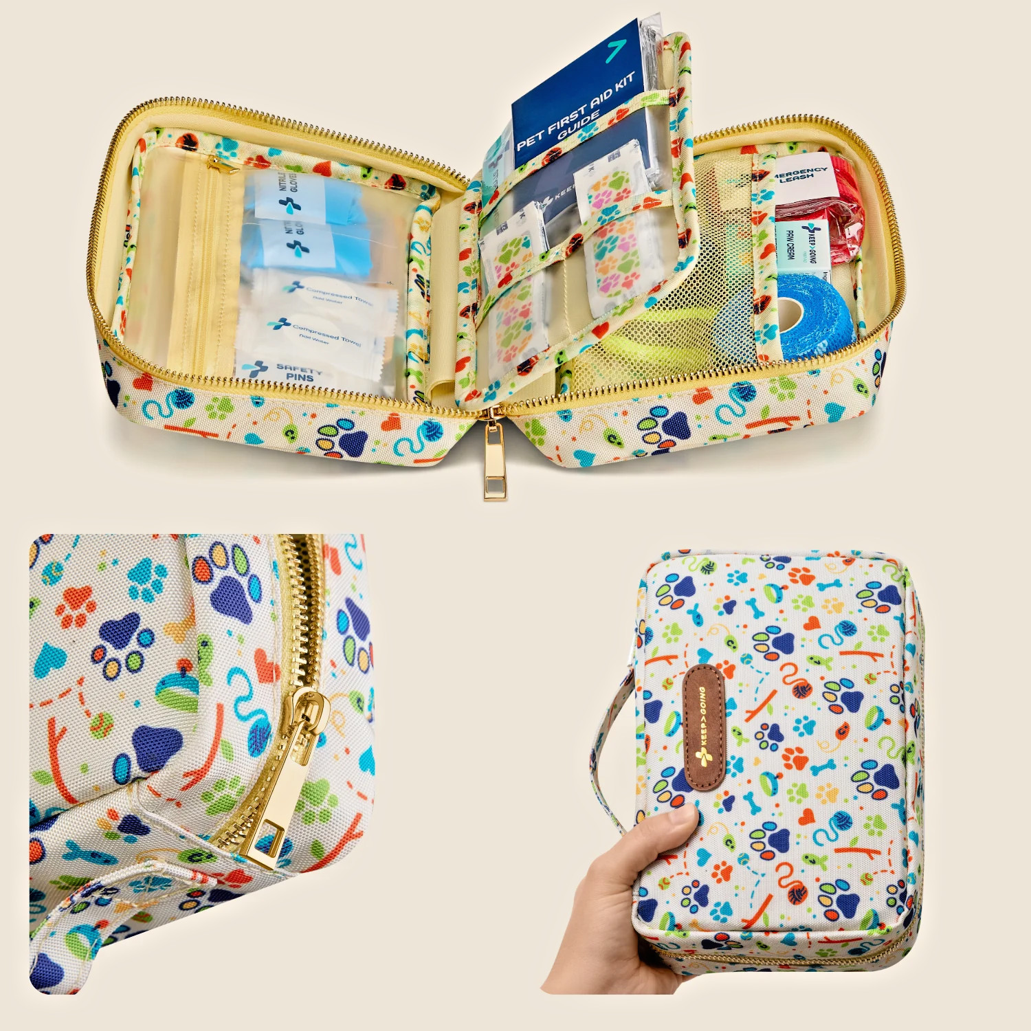 KEEP GOING PAWS 99 pc PET First Aid Kit for Home/Travel, TSA and Vet Approved