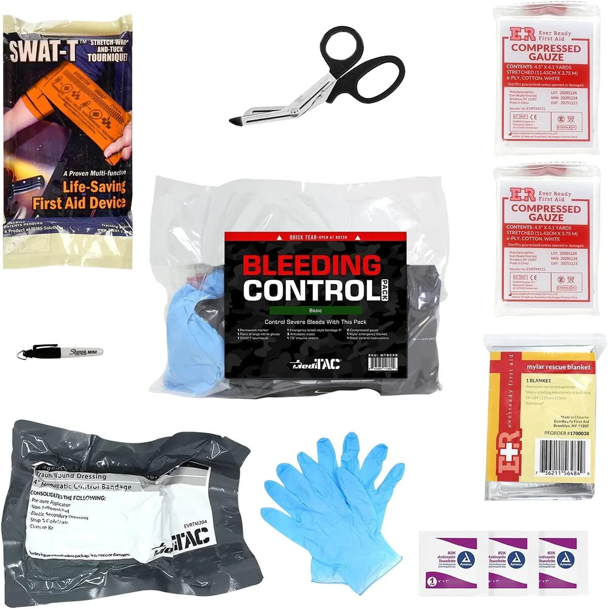 MediTac Bleeding Control First Aid Kit in Plastic Case Emergency Stocked Kit