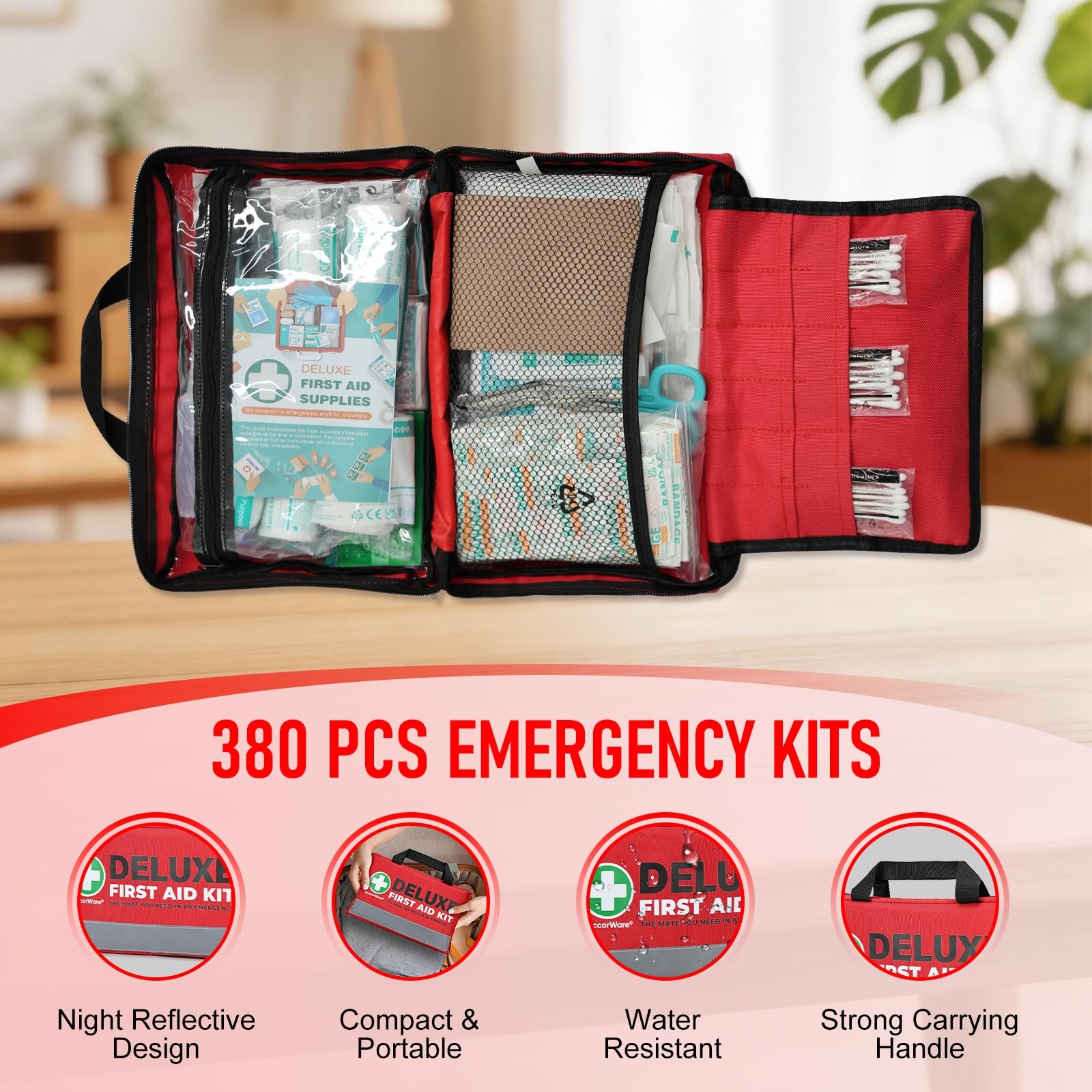 380 Pieces Deluxe First Aid Kit Compact Trauma Medical Kits with Assorted Ban…