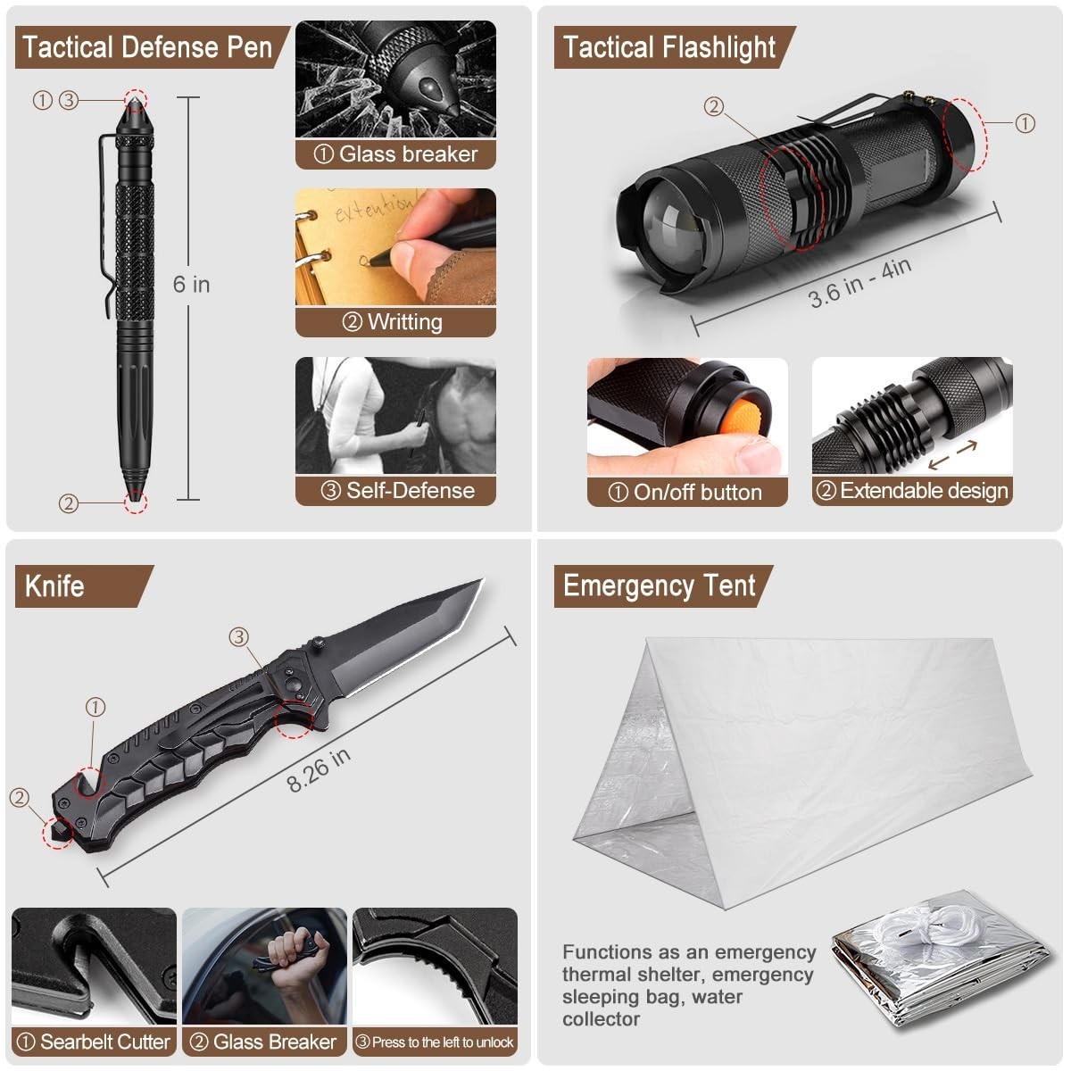 238Pcs Emergency Survival & First Aid Kit, Tactical Gear with Molle Pouch & Tent