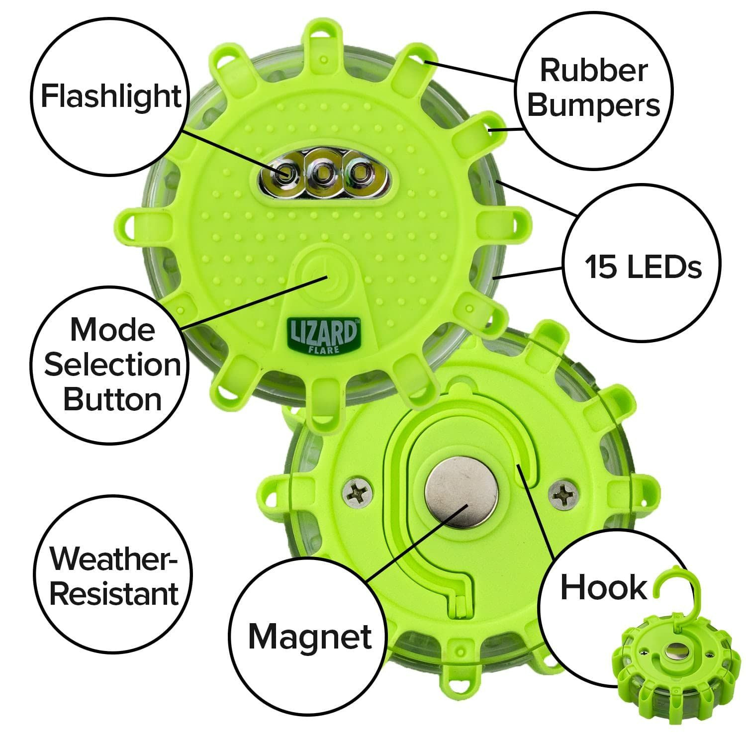 Lizard Flare Flameless Roadside Emergency Light, AS-SEEN-ON-TV, 6 In., Green