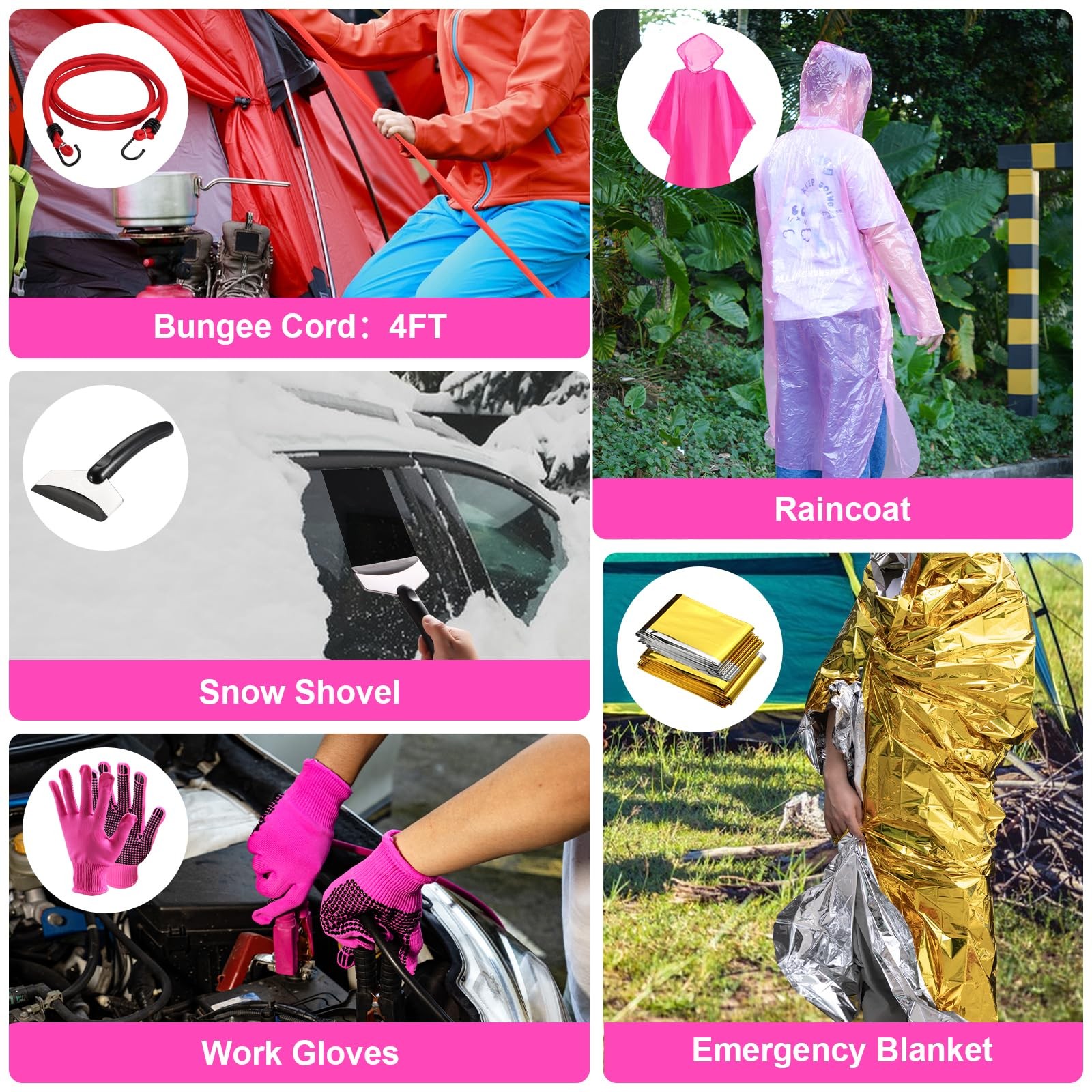 vioview Roadside Emergency Car kit for Vehicles, with 4 in 1 Inflatable Pink